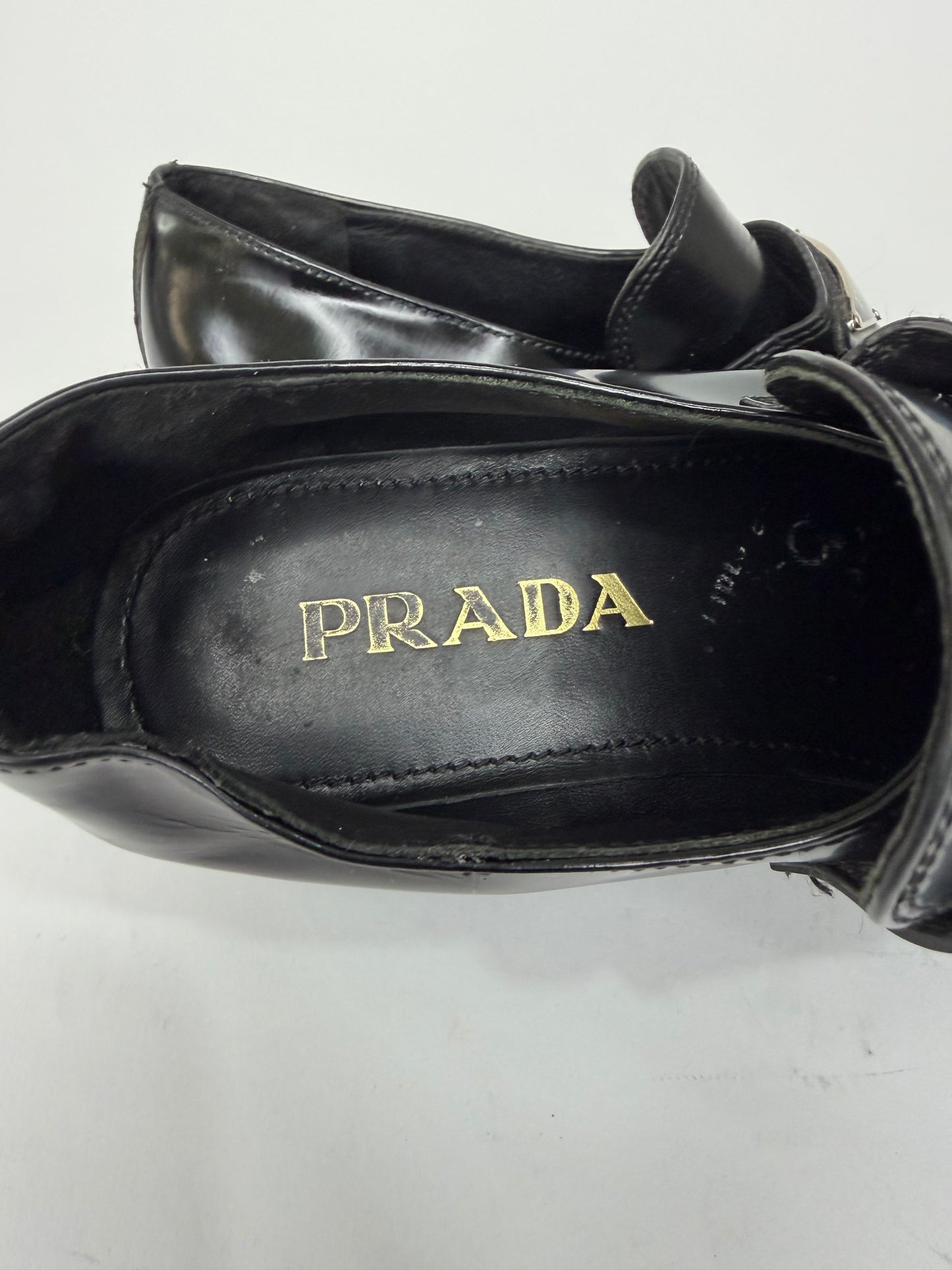 PRADA Vernice Metal Triangle Logo 50mm Loafers Size 35 EU/5 US/ 2UK