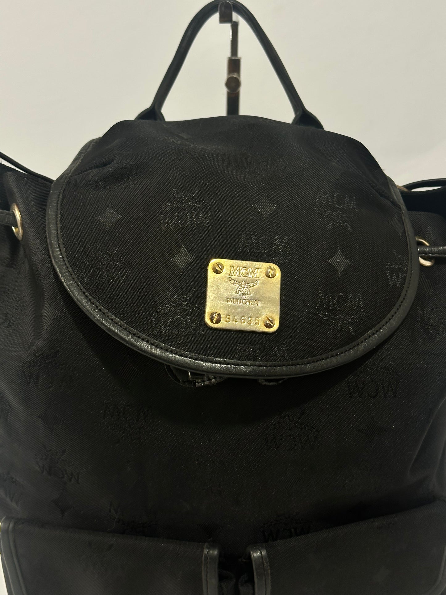 MCM Black Nylon and Leather Drawstring Backpack
