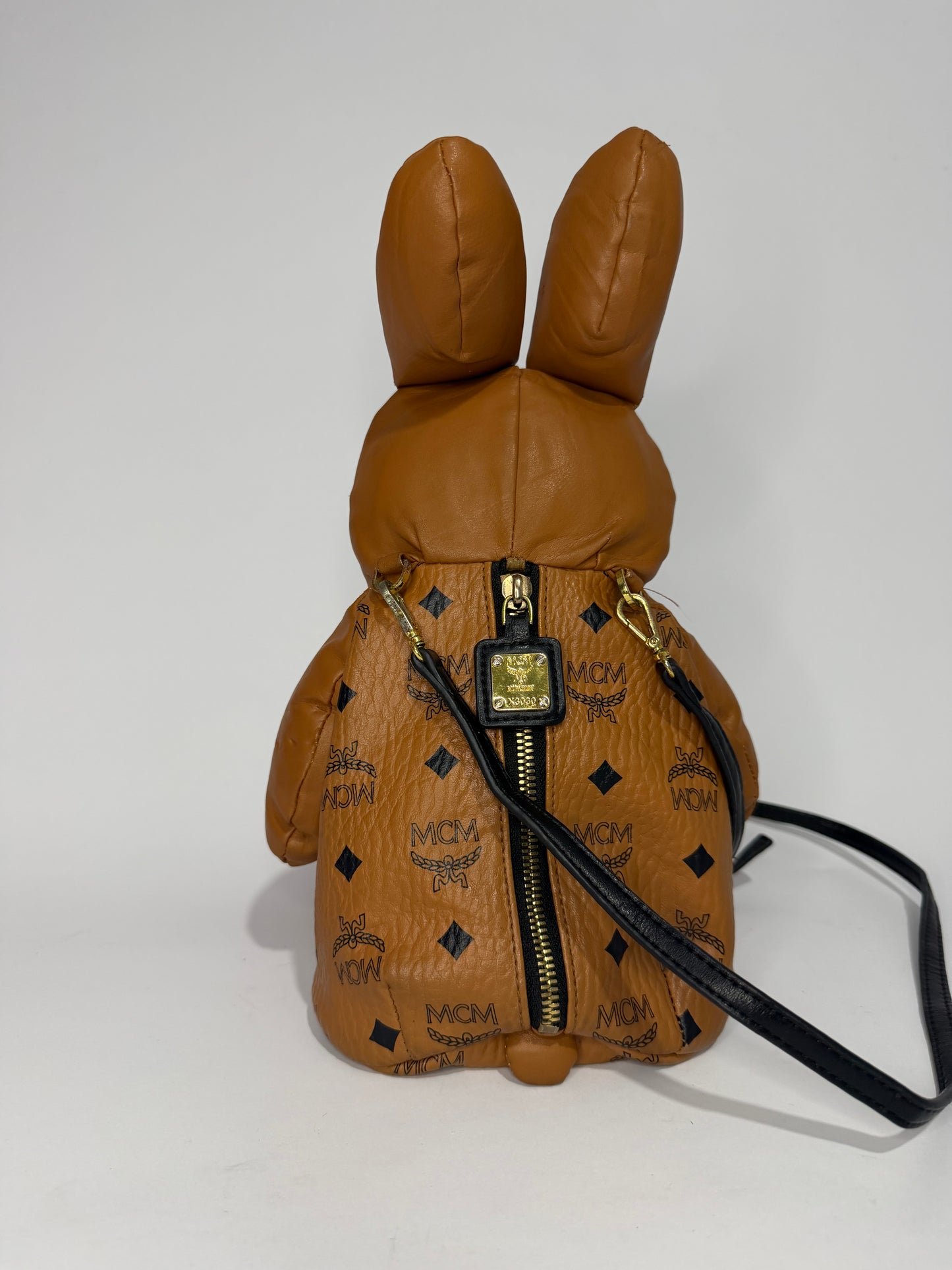MCM Rabbit Doll Crossbody Bag in Cognac Visetos Leather – Novelty Bunny Charm Bag