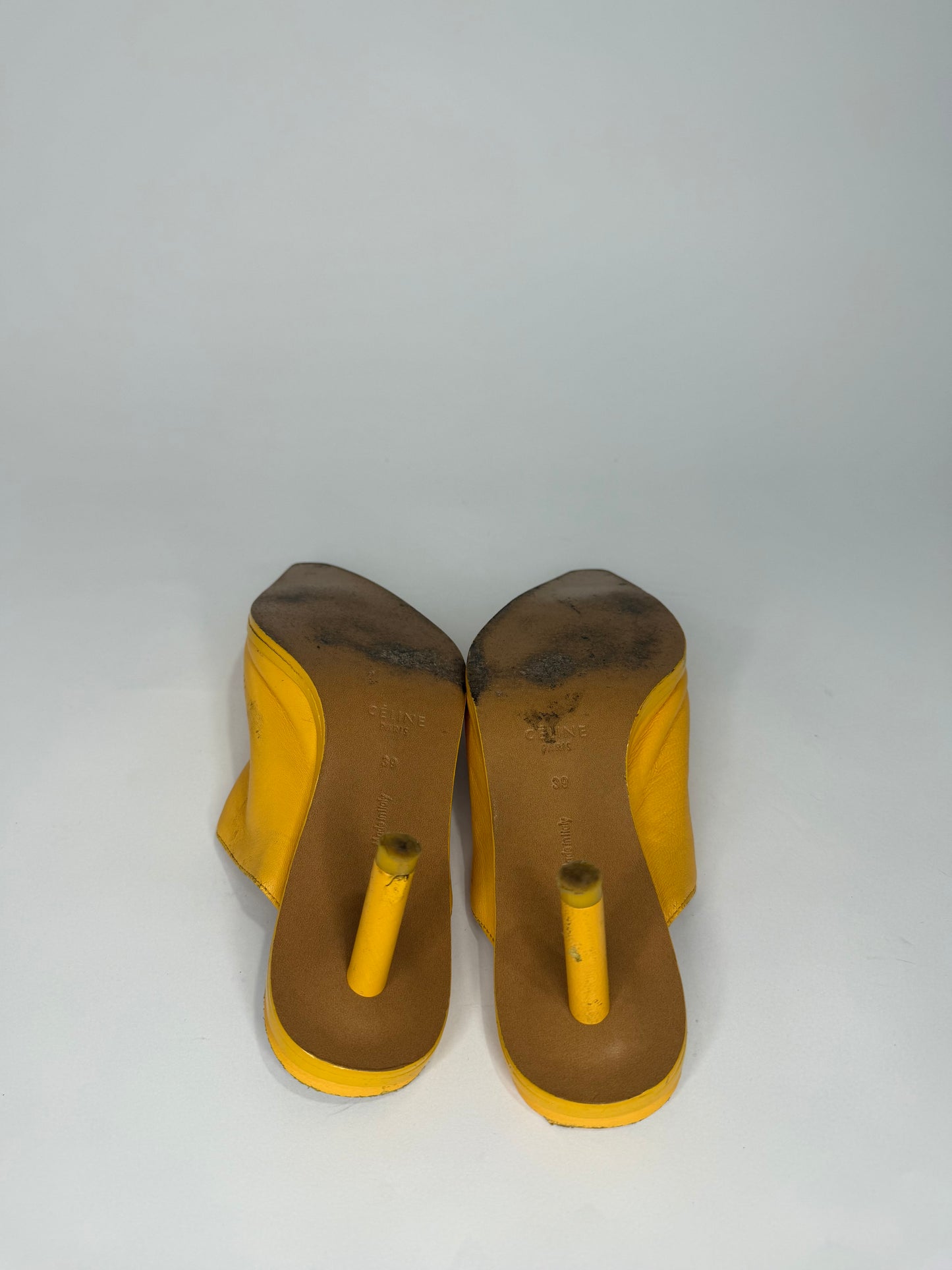 celine phoebe philo Yellow Leather Pointed-Toe Mule Heels Size 39 EU/ 9 US/ 6 UK