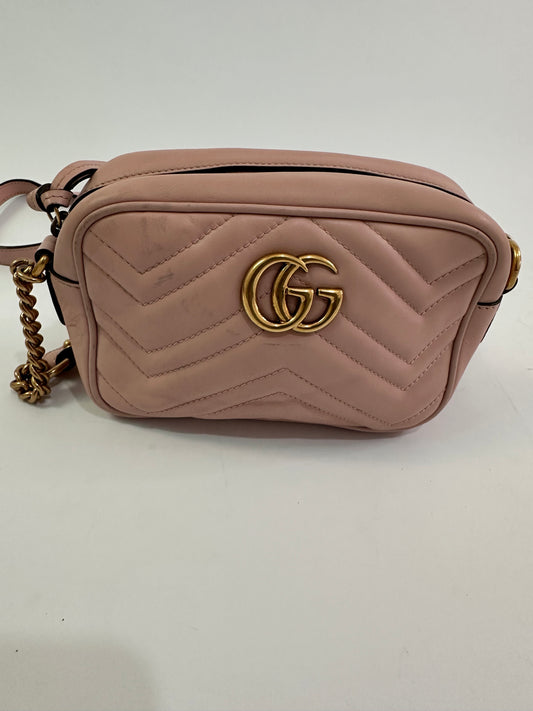 GUCCI Pink Matelasse Leather Mini GG Marmont Camera Bag