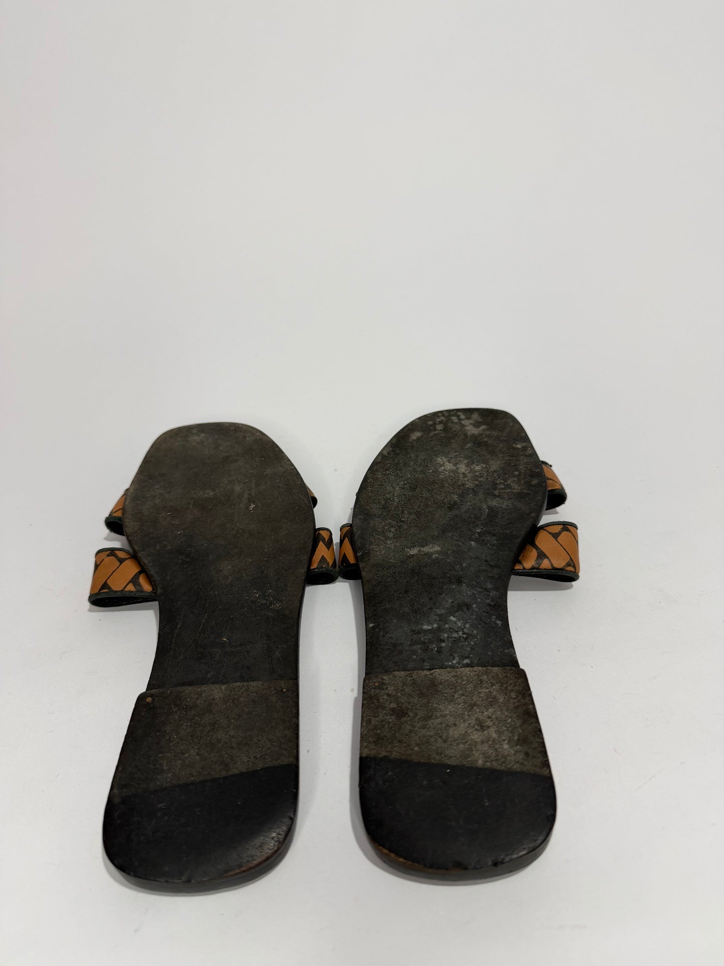 Hermès Oran H Slide Sandals Graphic Monogram Print Brown & Black Leather Size 39.5 EU