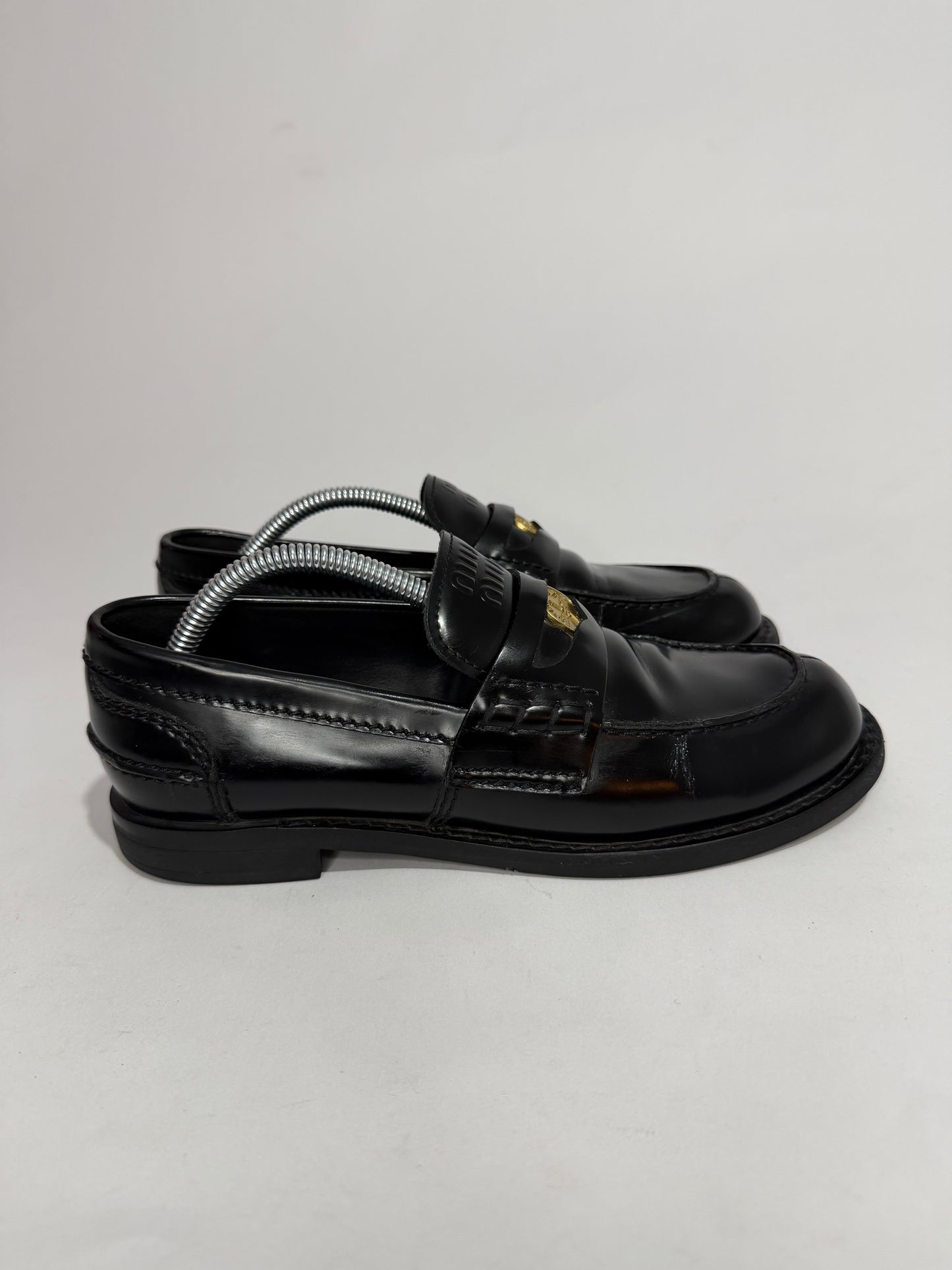 Miu Miu Black Leather Coin Loafers Size 37 EU/ 7 US/ 4 UK