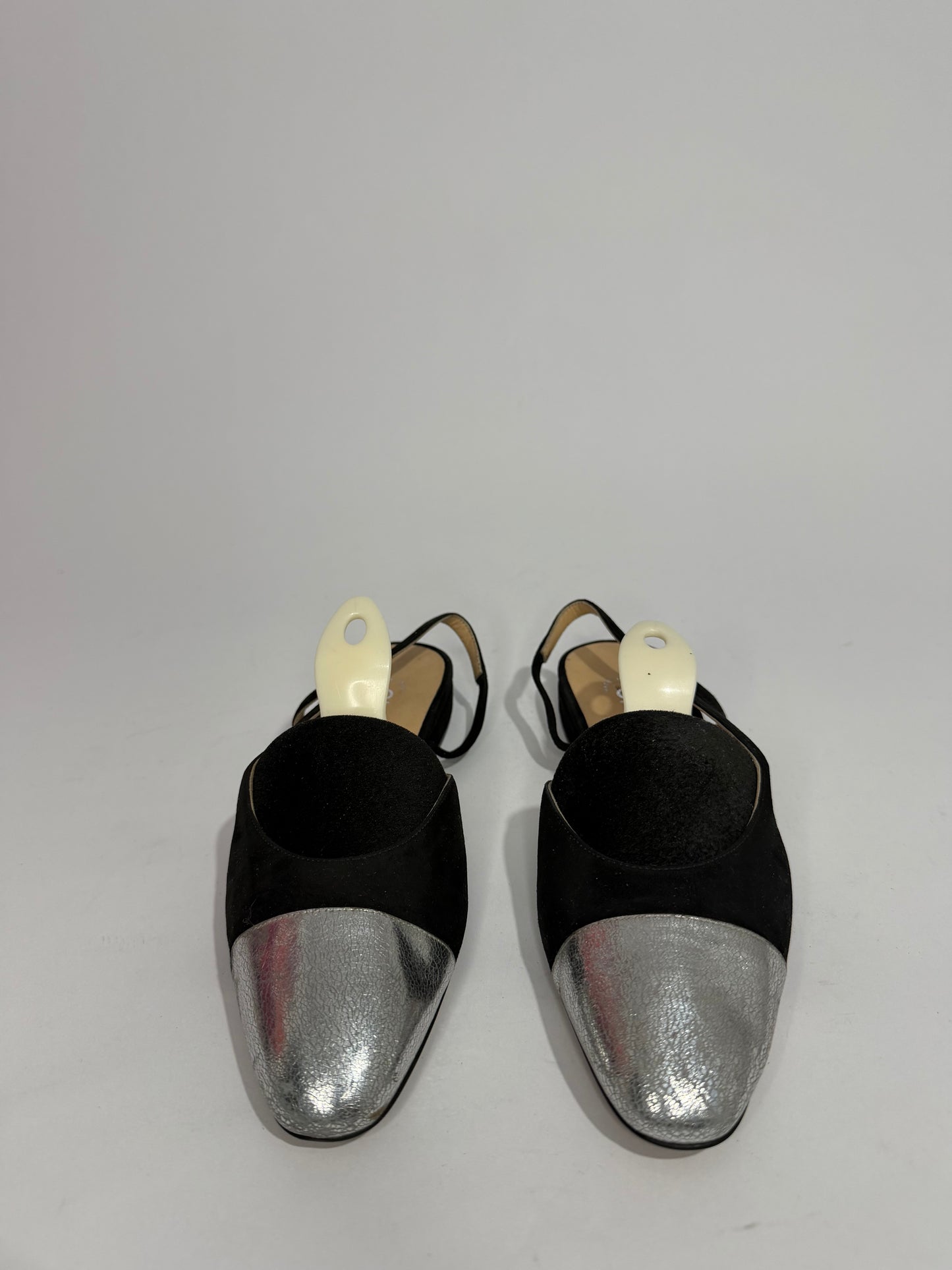 Chanel Black/Silver Suede And Leather Classic Slingback Sandals Size 36 EU/ 6 US / 3UK