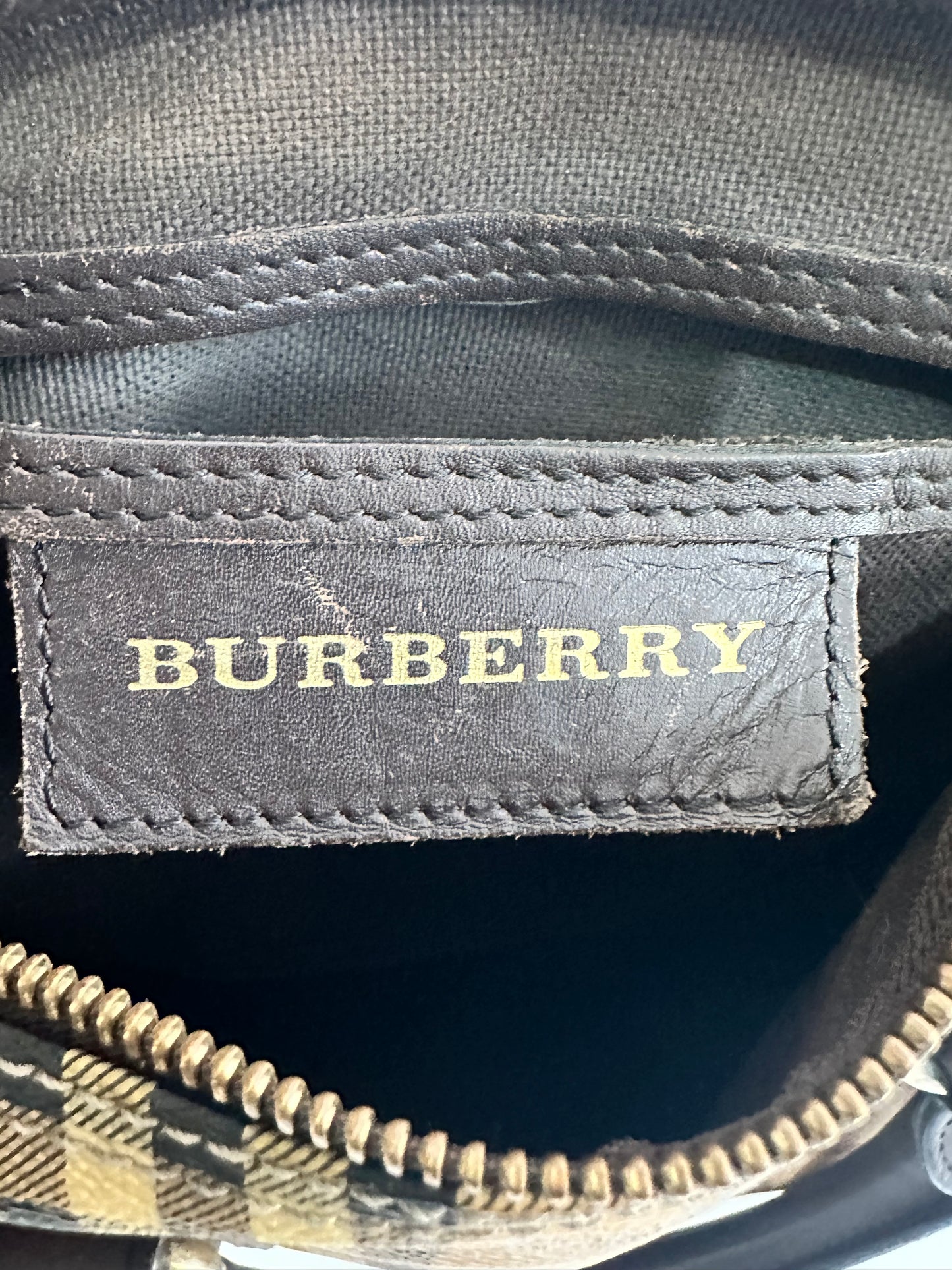 Burberry Brown Canvas Leather Horse Ferry Check Boston Bag