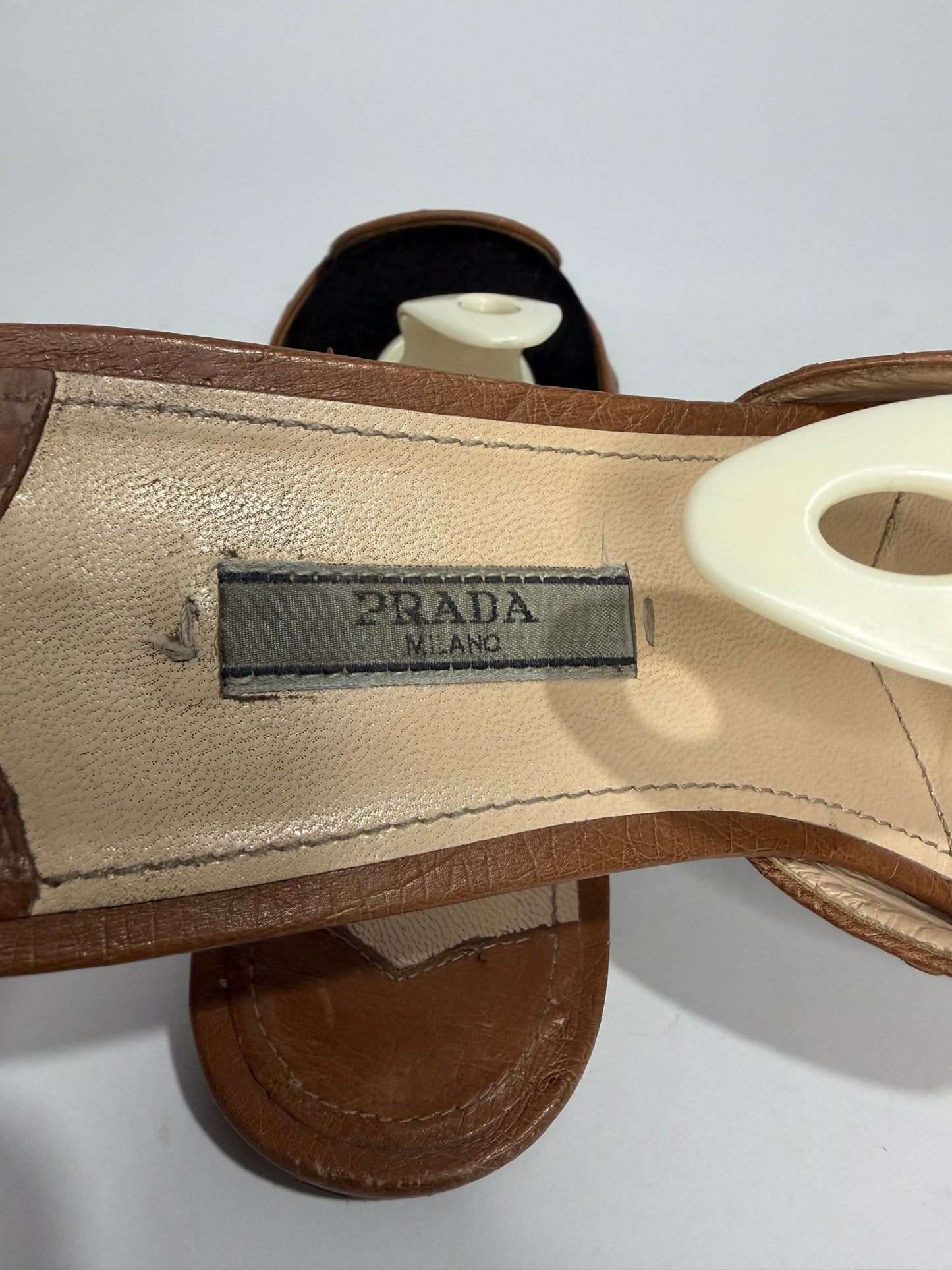 Prada Brown Ostrich Leather Flat Sandals Size 38.5 EU/8.5 US