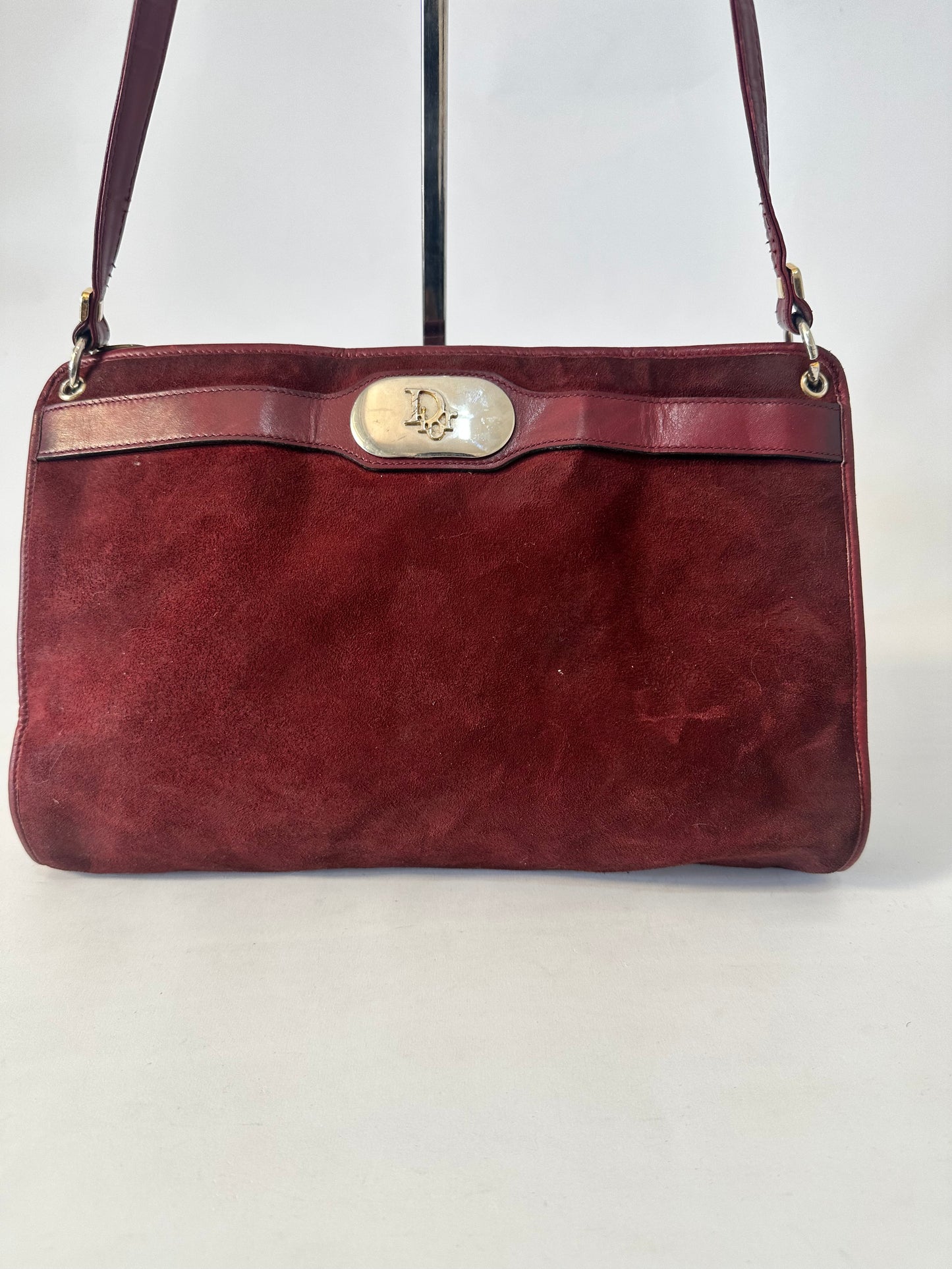 Christian Dior Vintage Burgundy Suede/ Leather Shoulder Bag Red