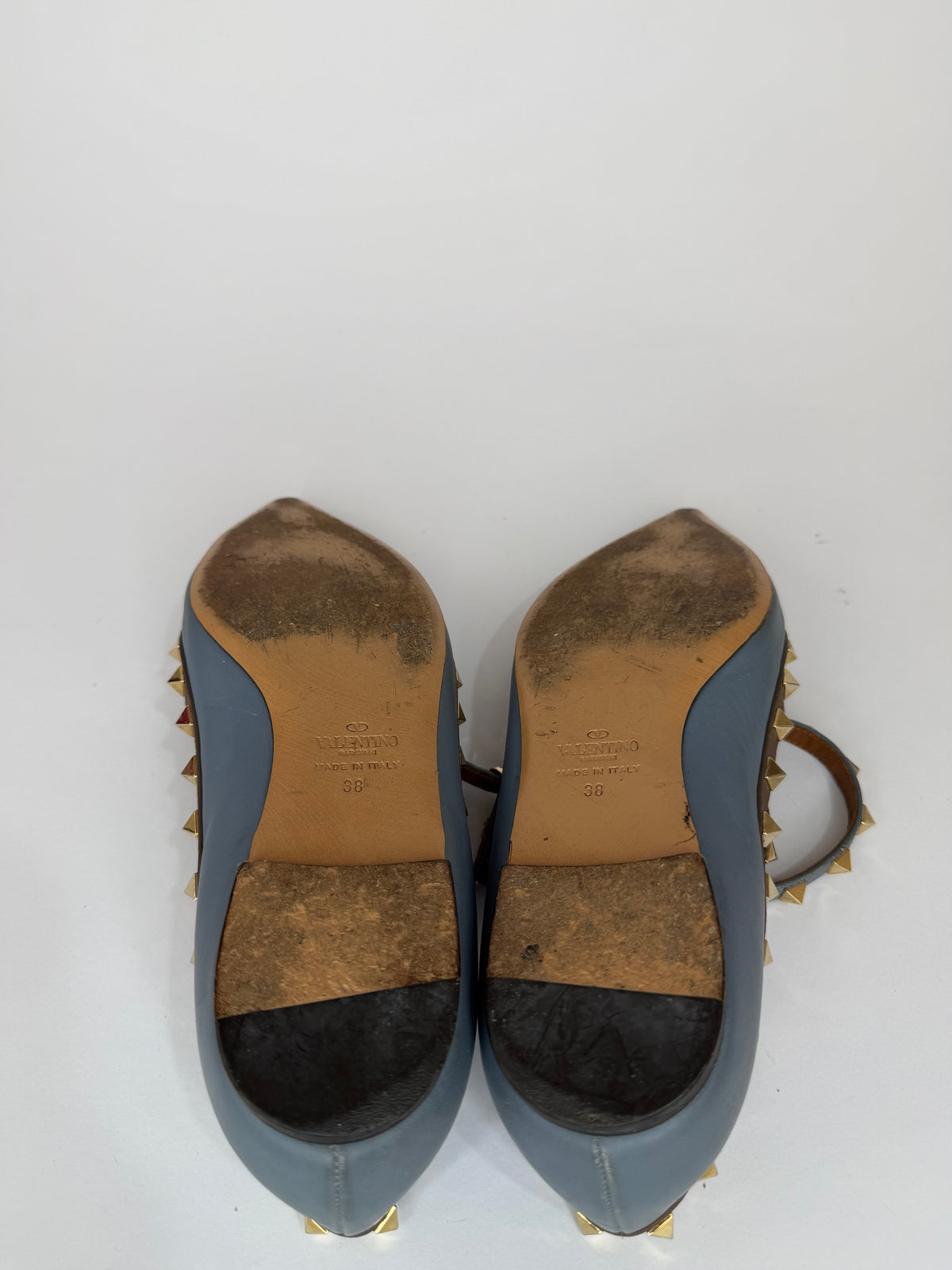 Valentino Light Blue/Brown Leather Rockstud Flats Size 36 EU/ 6 US