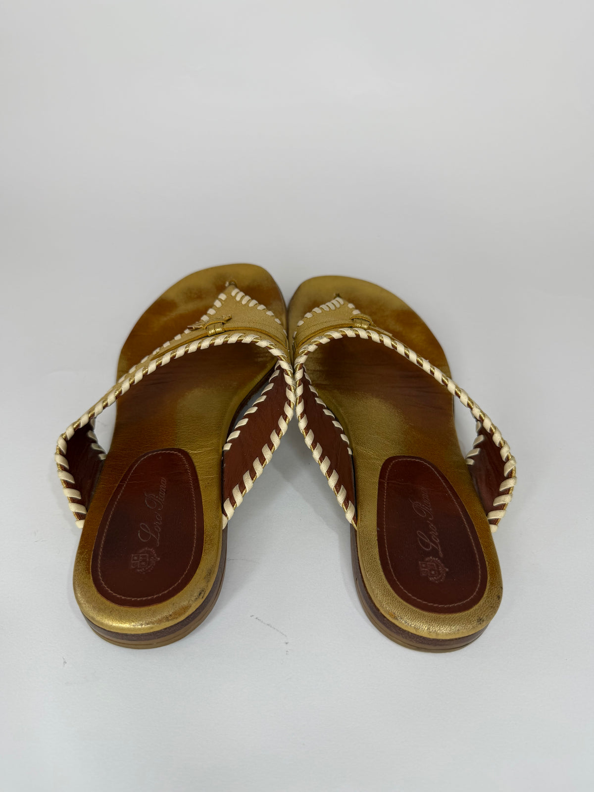 Loro Piana Jovis metallic leather thong sandals Size 38 EU/ 8 US/ 5 UK