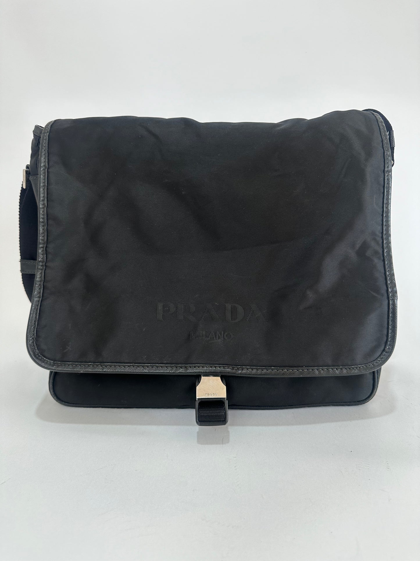 PRADA Tessuto Nylon Saffiano Logo Messenger Bag Black