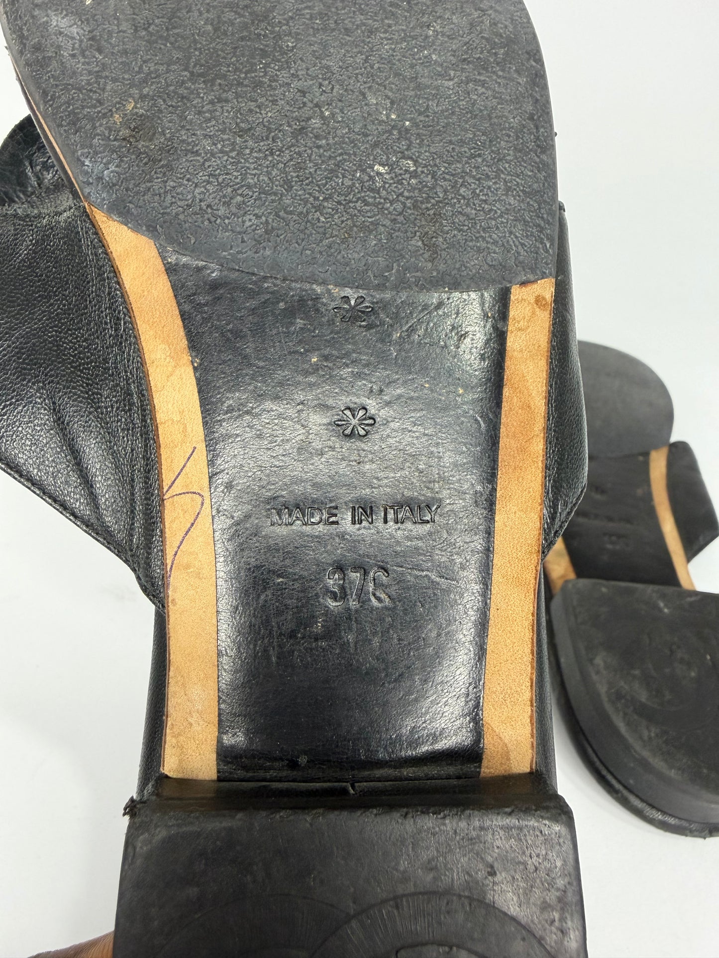 Chanel Black Leather CC Camellia Thong Flat Sandals Size 37