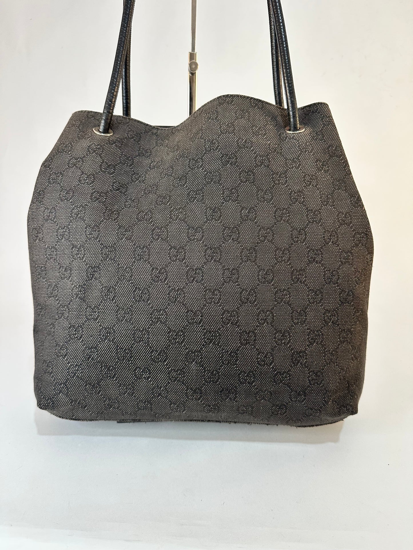 Gucci Black GG Fabric Drawstring Bucket Tote