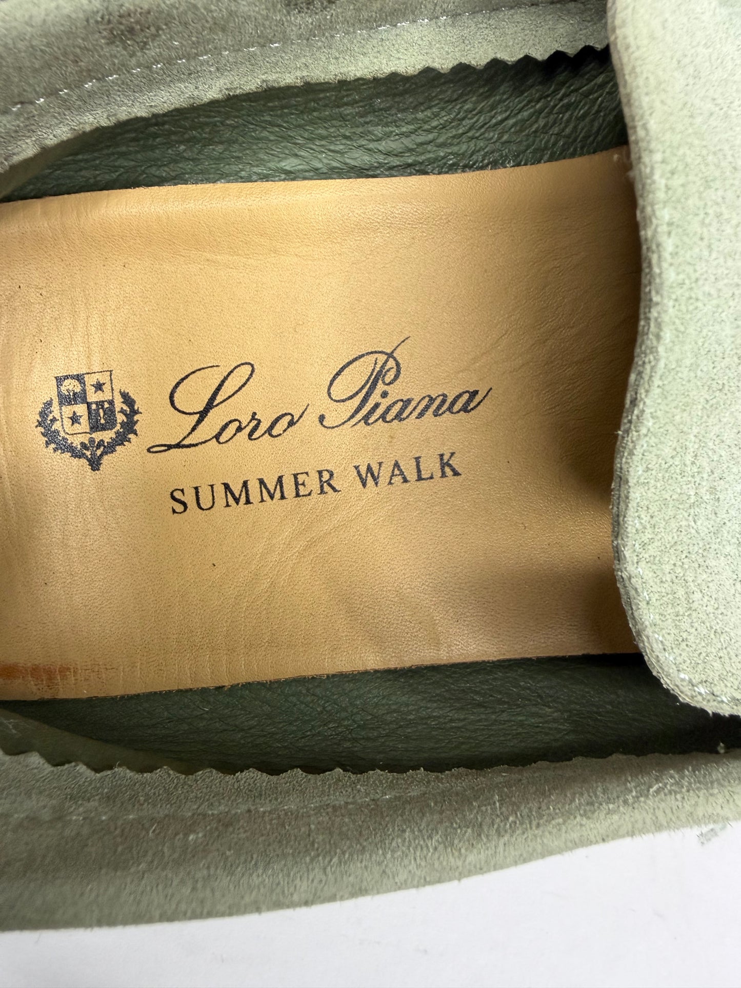 Loro Piana mint green Suede Summer Charms Walk Loafers Size 39 EU/ 9 US