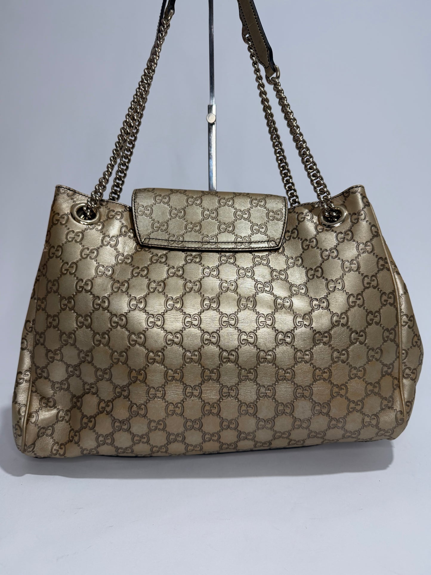 Gucci Beige Metallic Guccissima eather Large Emily Chain Shoulder Bag