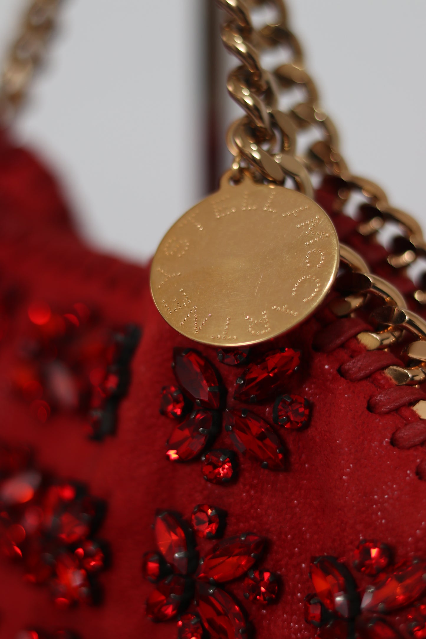 STELLA MCCARTNEY
Red Shaggy Deer Faux-Leather Falabella Fold Over Tote Bag