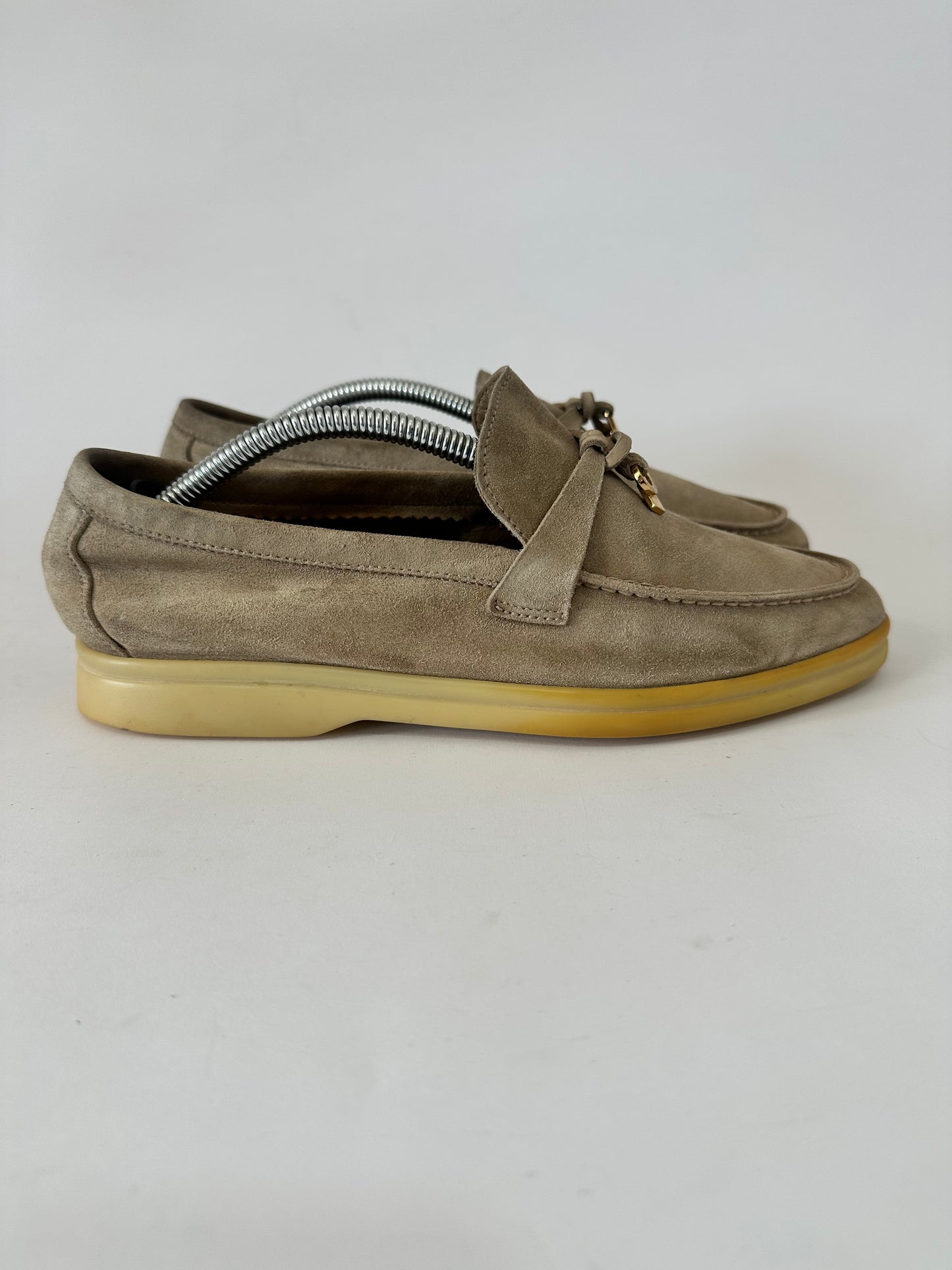Loro Piana Beige Suede Summer Charms Walk Loafers Size 37