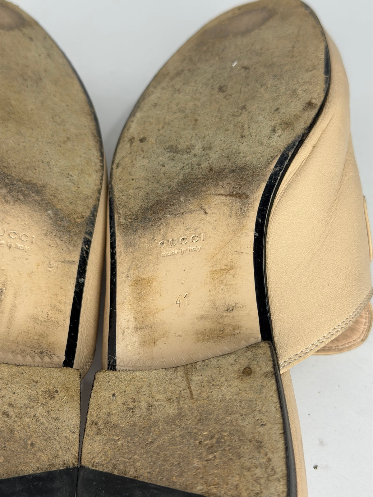 Gucci Beige Leather Princetown Horsebit Flat Mules Size 41 EU