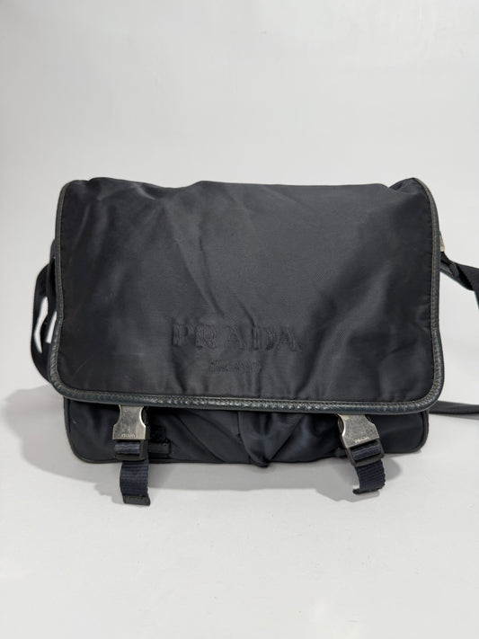 Prada Navy Nylon Flap Messenger Bag