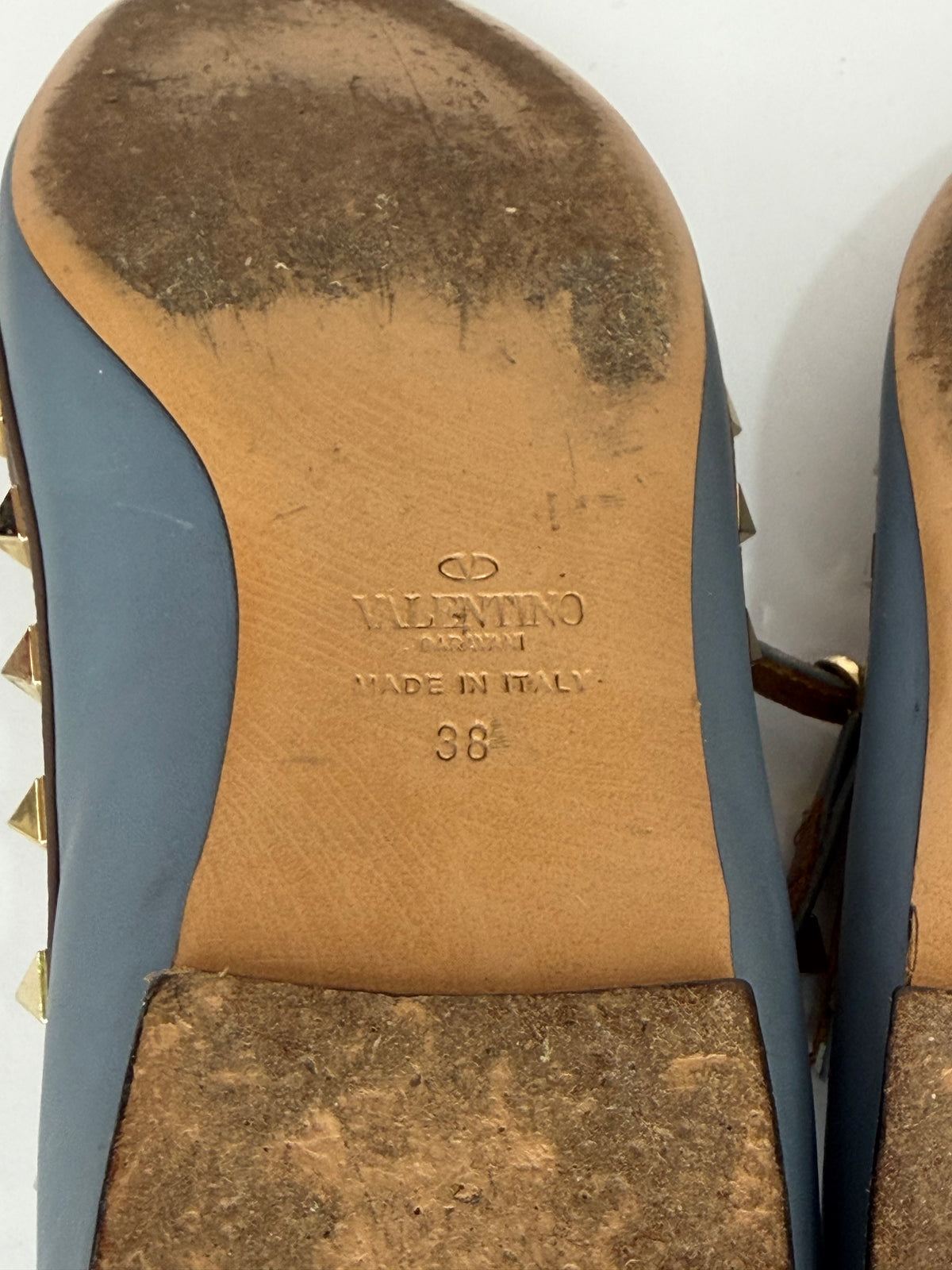 Valentino Light Blue/Brown Leather Rockstud Flats Size 36 EU/ 6 US