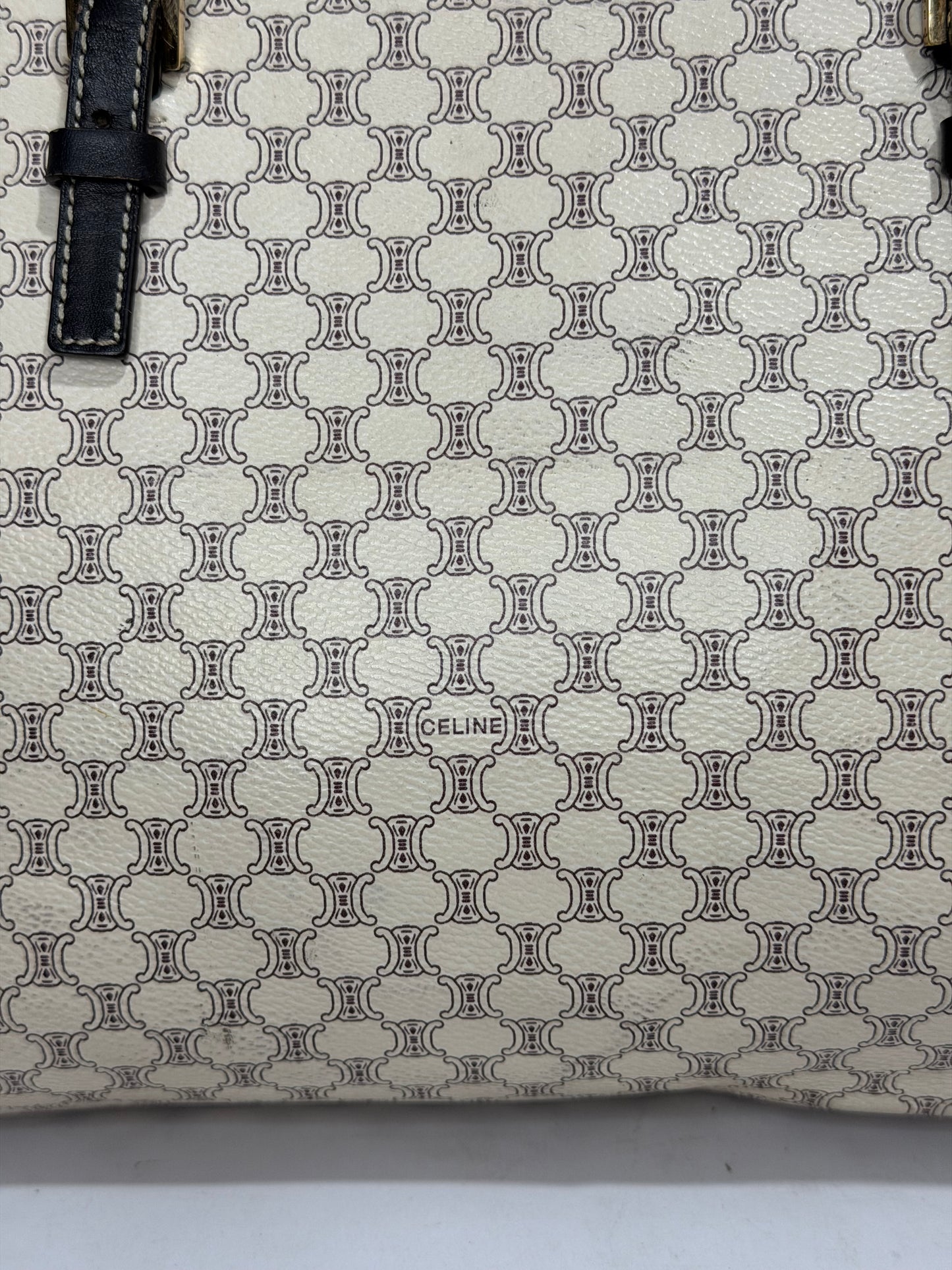 CELINE Macadam Monogram Coated Canvas Tote Bag Cream/Black