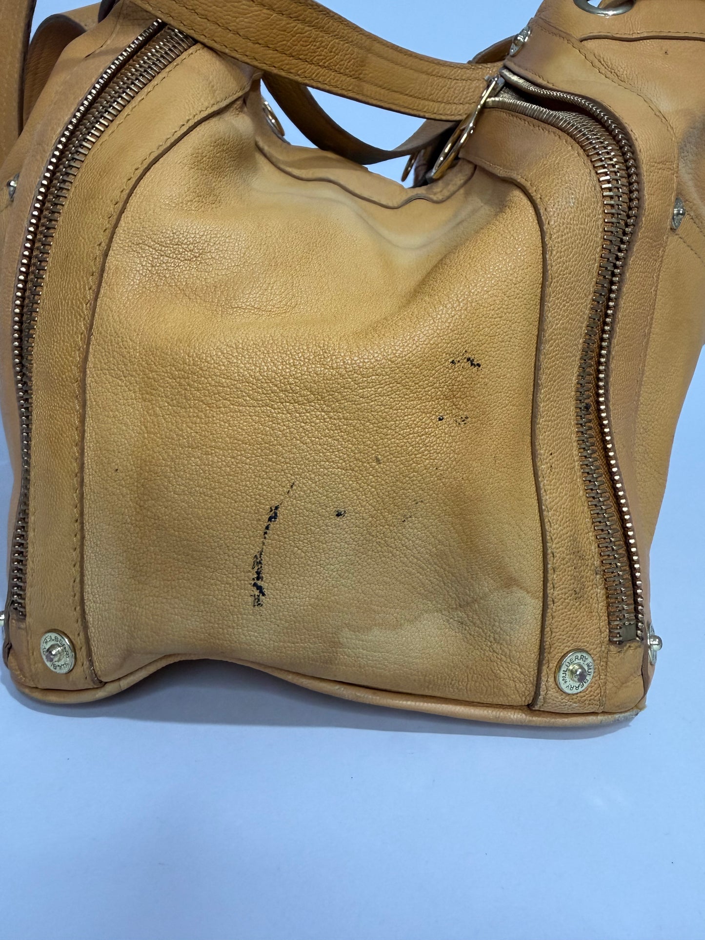 Mulberry Mustard Yellow Leather Drawstring Tote Bag