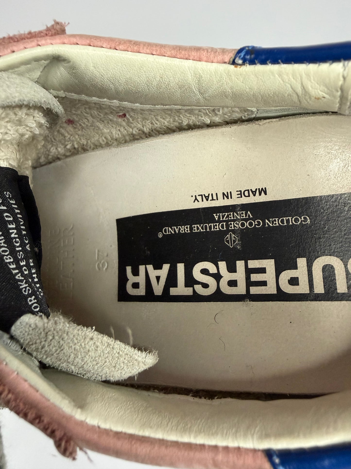 Golden Goose Superstar Pink Suede & Blue Heel Tab Distressed Sneakers Size 37 EU/ 7 US/ 4 UK
