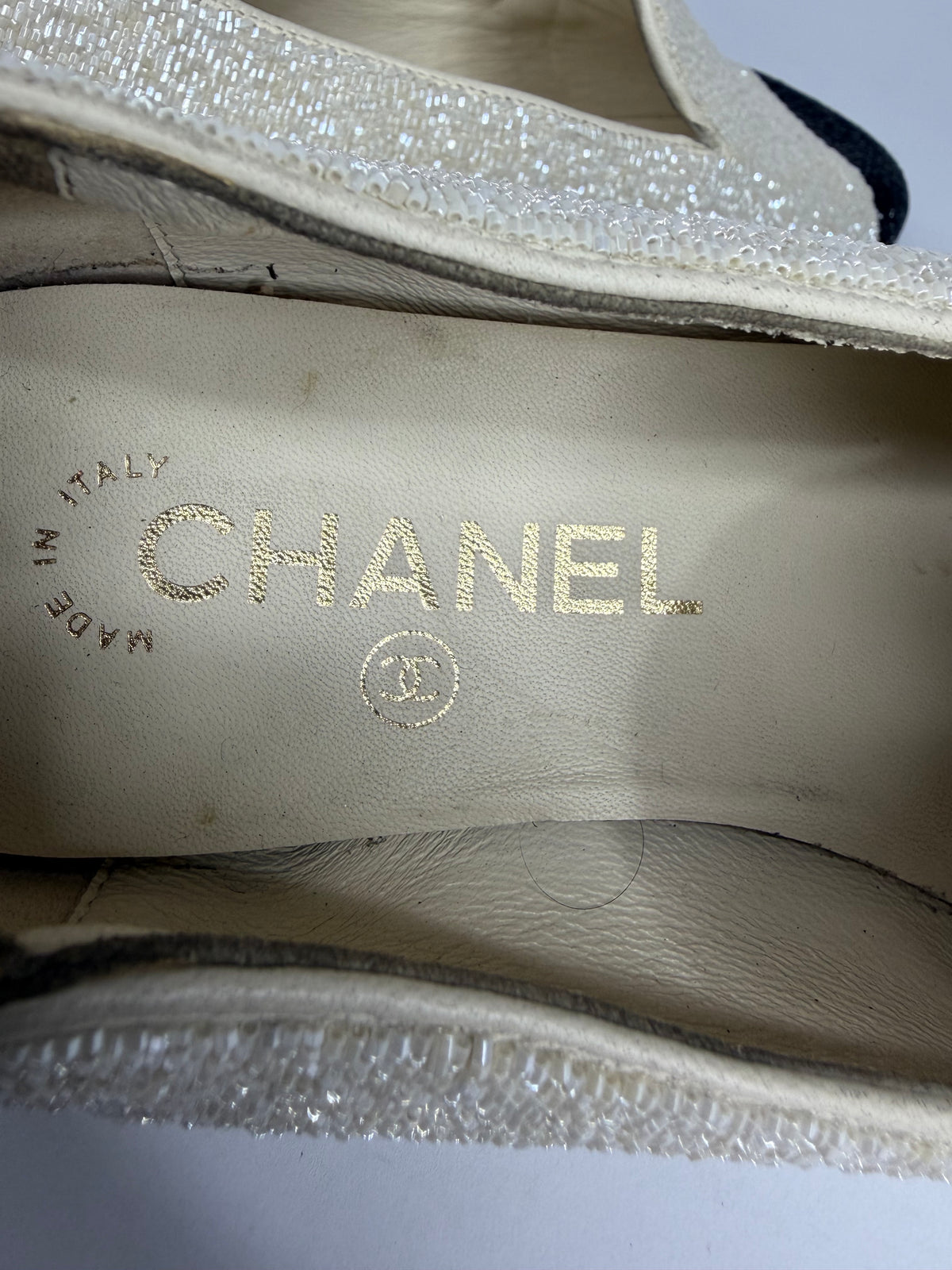 Chanel Black & Cream Woven Toe Cap Ballet Flats 35.5C