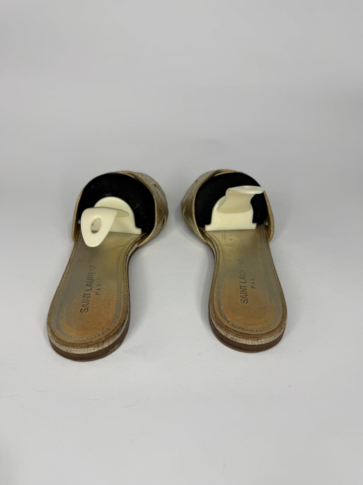 Saint Laurent Paris Gold Leather Tribute Flat Sandals Size 38 EU/ 8US / 5 UK