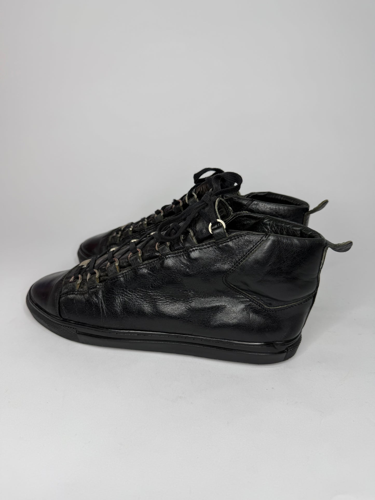 Balenciaga Black Leather Arena High Top Sneakers Size 44