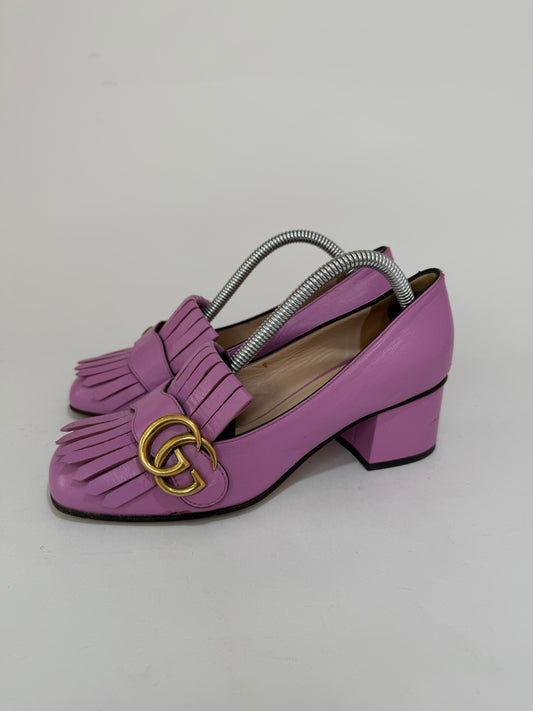 Gucci Lavender Leather GG Marmont Fringe Loafer Pumps Size 35 EU/ 5 US / 2 UK