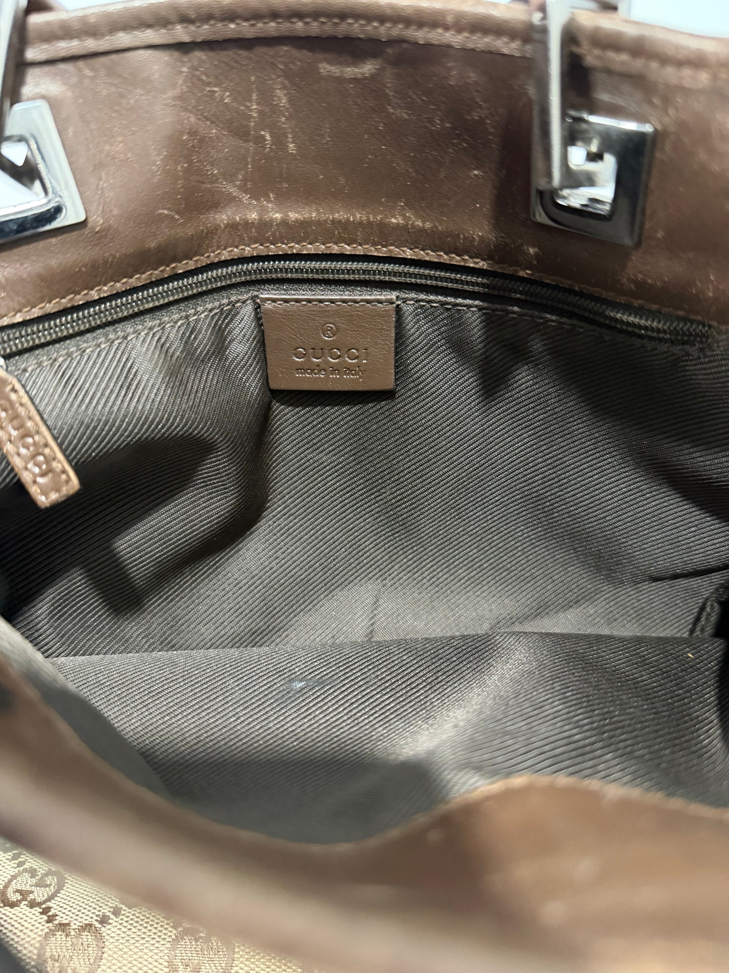 Gucci Beige/Brown GG Canvas and Leather Bucket Tote