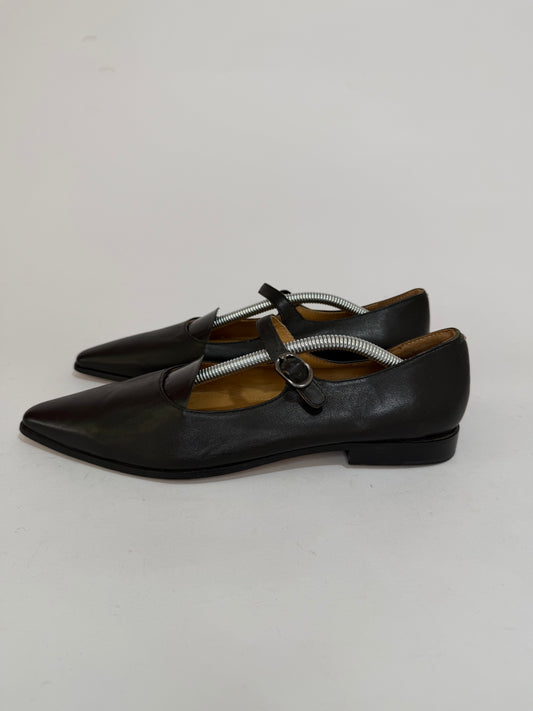 Maison Margiela Black Leather Mary Jane Ballet Flats Pointed Toe EU 36/ 6 US/ 3 UK