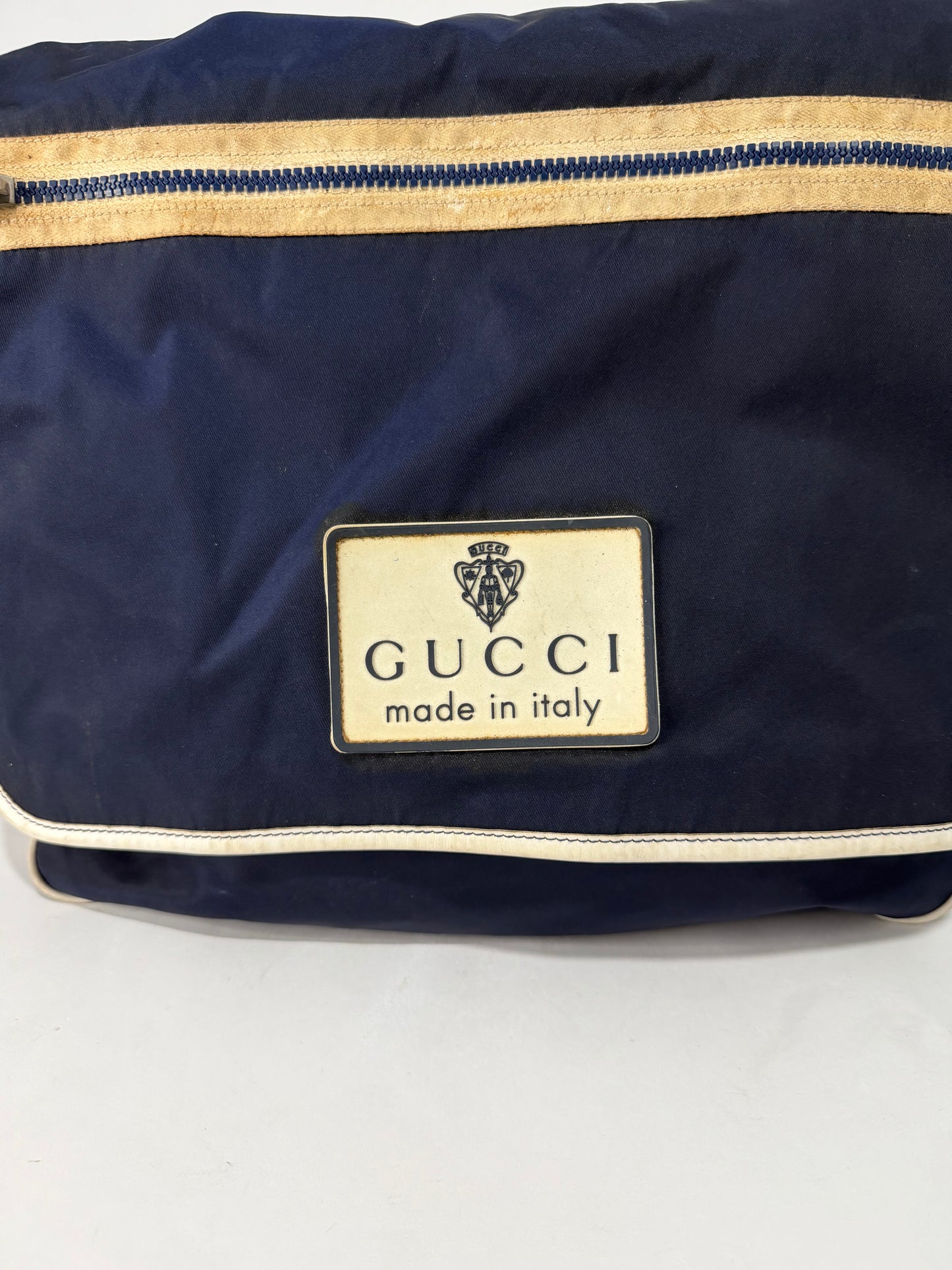 Gucci Vintage Nylon Messenger Bag Navy & Cream