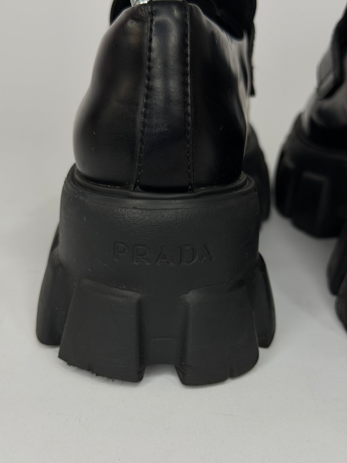 Prada Black Leather Monolith Platform Derby Sneakers Size 38 EU/ 8 US / 5 UK