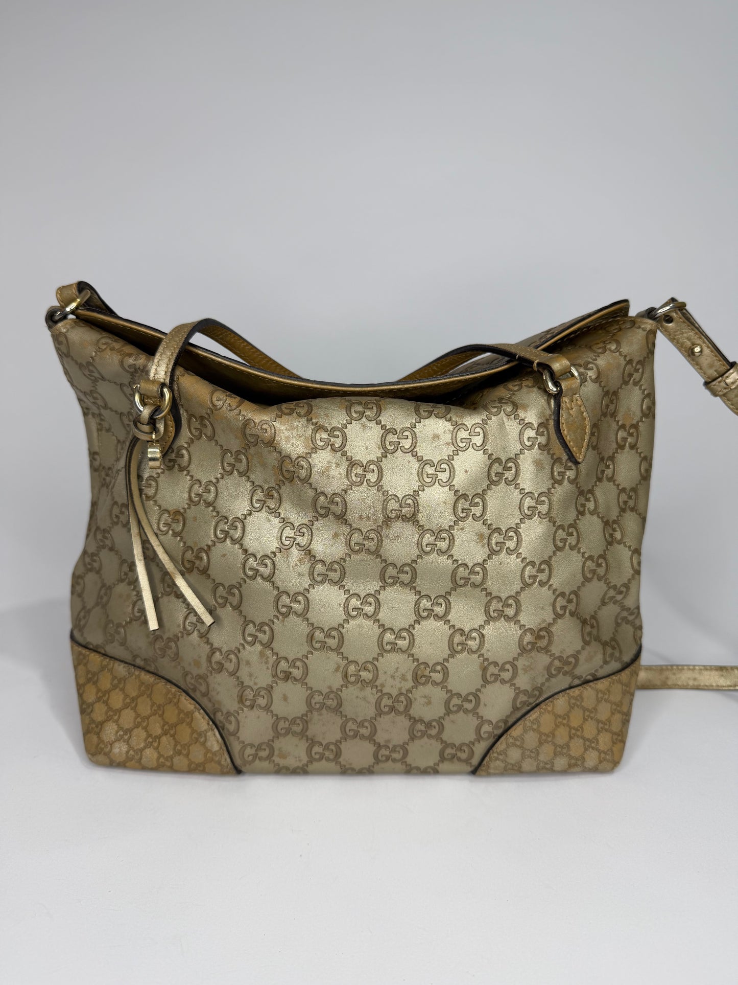 Gucci Gold Guccissima Leather Medium Bree Top Handle Bag