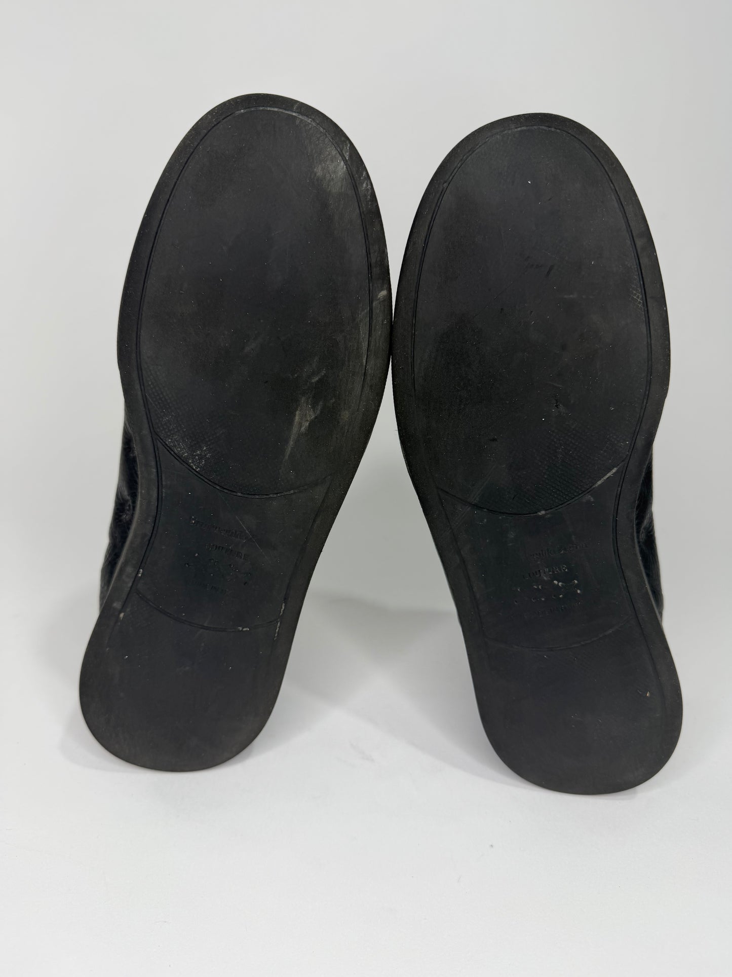 Ermenegildo Zegna Black Leather Triple Stitch Slip On Sneakers Size 6.5 UK/ 7.5 US