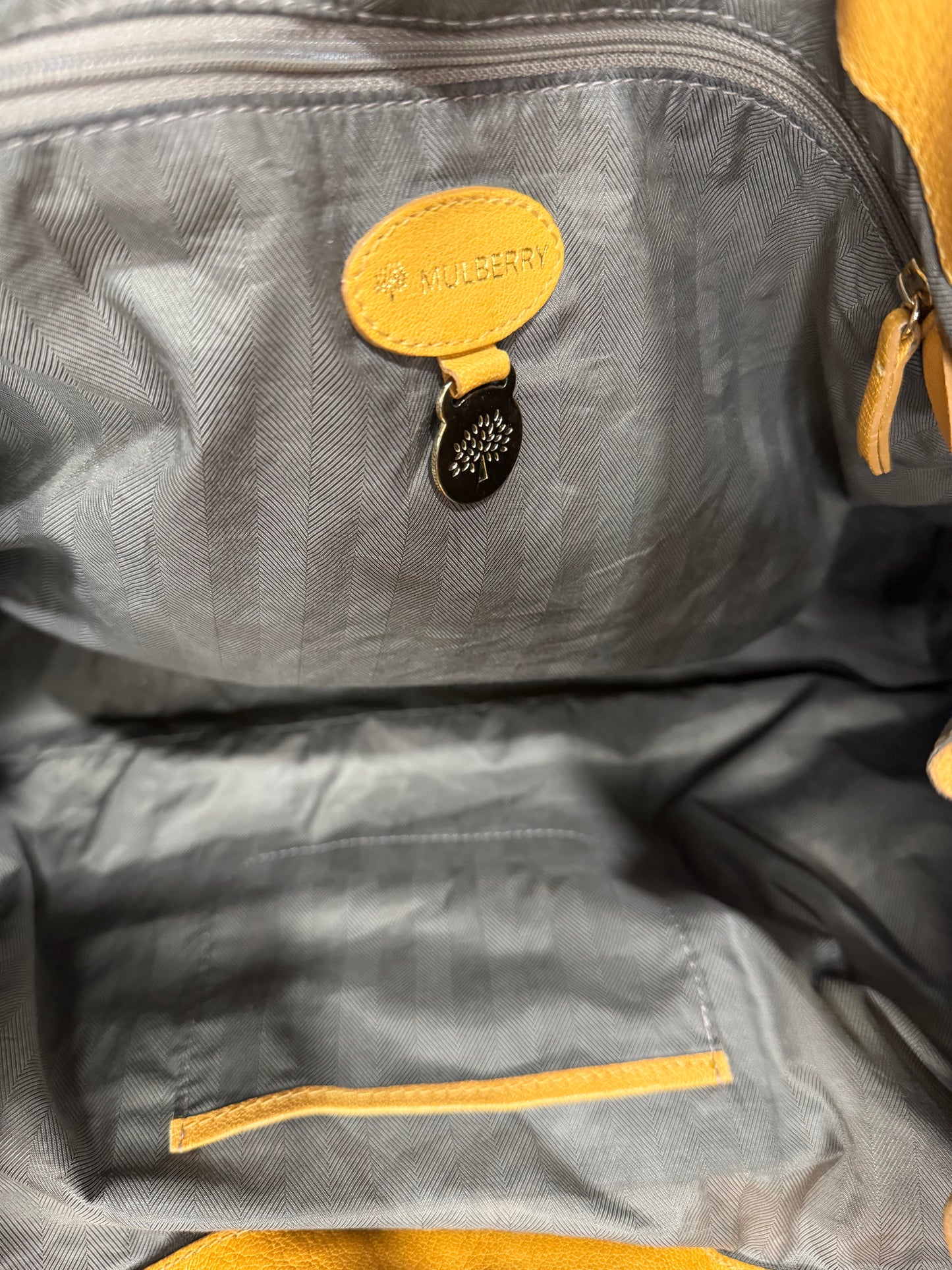 Mulberry Mustard Yellow Leather Drawstring Tote Bag