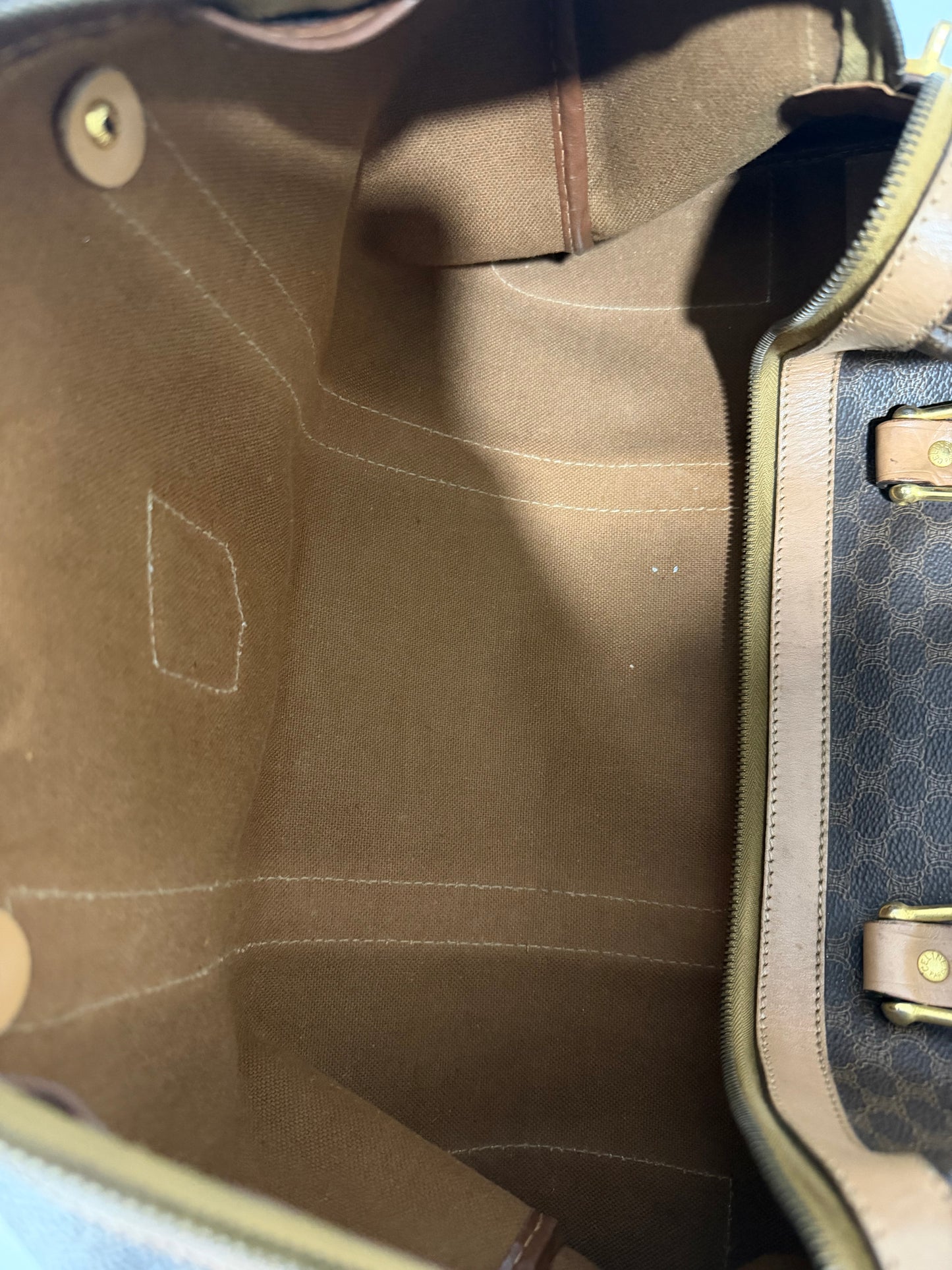 Celine Brown Triomphe Coated Canvas Large Voyage Duffle Bag