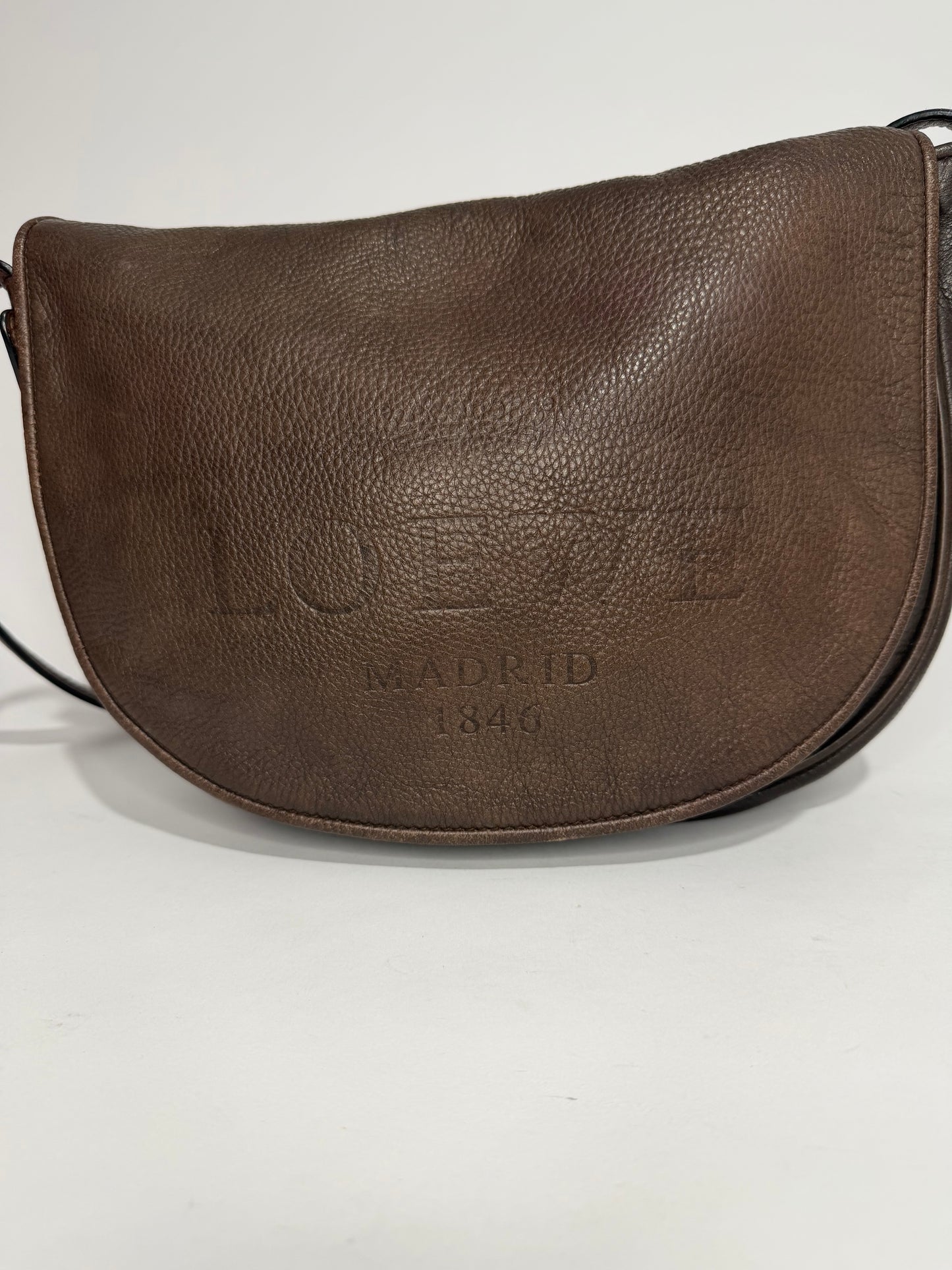 Loewe Madrid 1846 Brown Pebbled Leather Crossbody Saddle Bag
