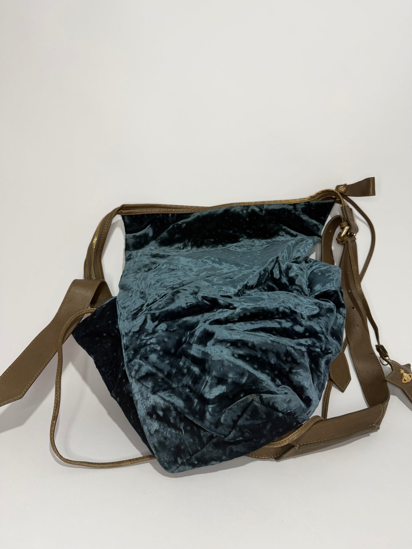 Vivienne Westwood Blue Velvet Orb Print Slouch Crossbody / Shoulder Bag