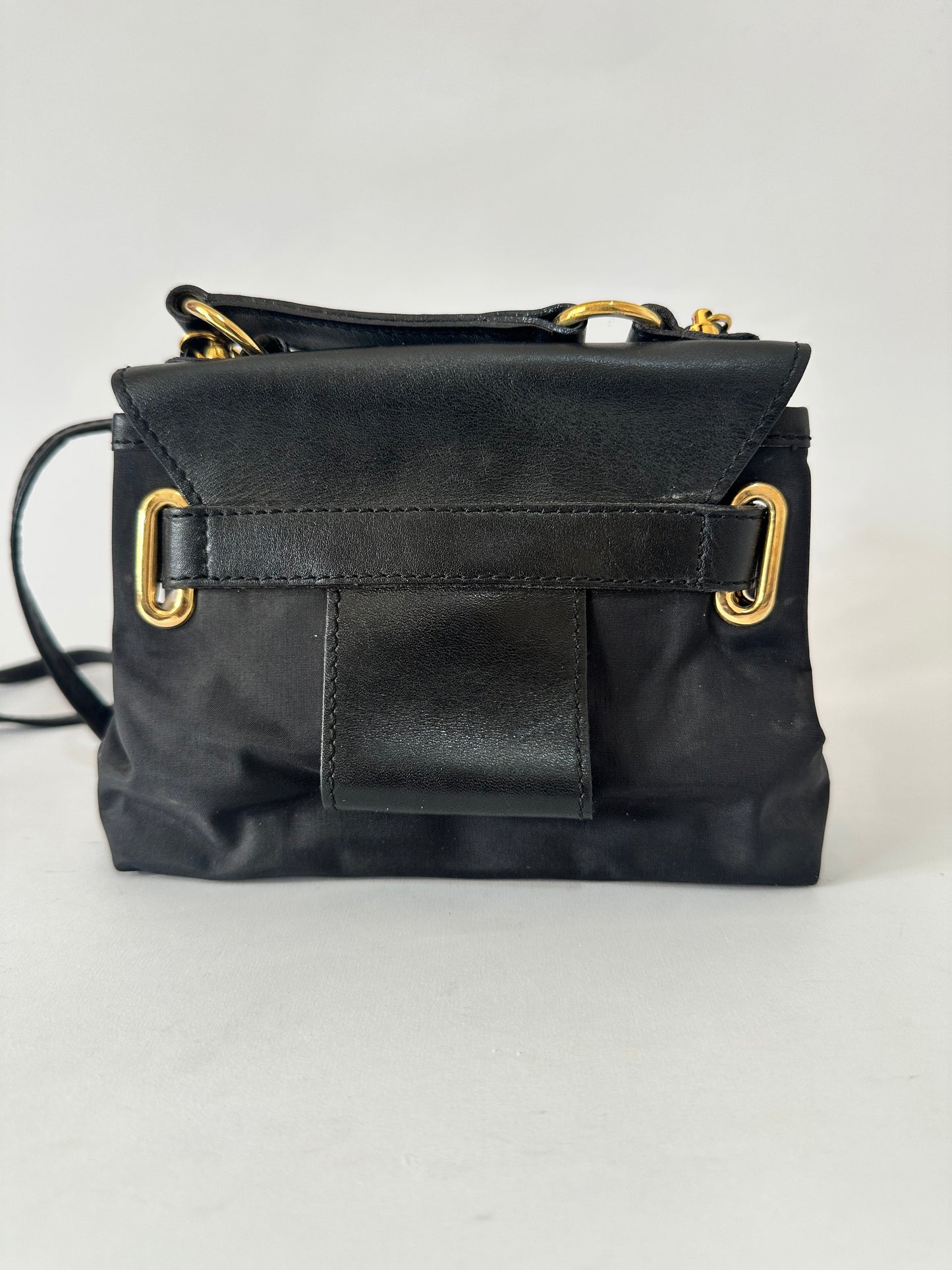 Vintage 1990's Moschino Brown Nylon & Leather Miniature Kelly Micro Bag