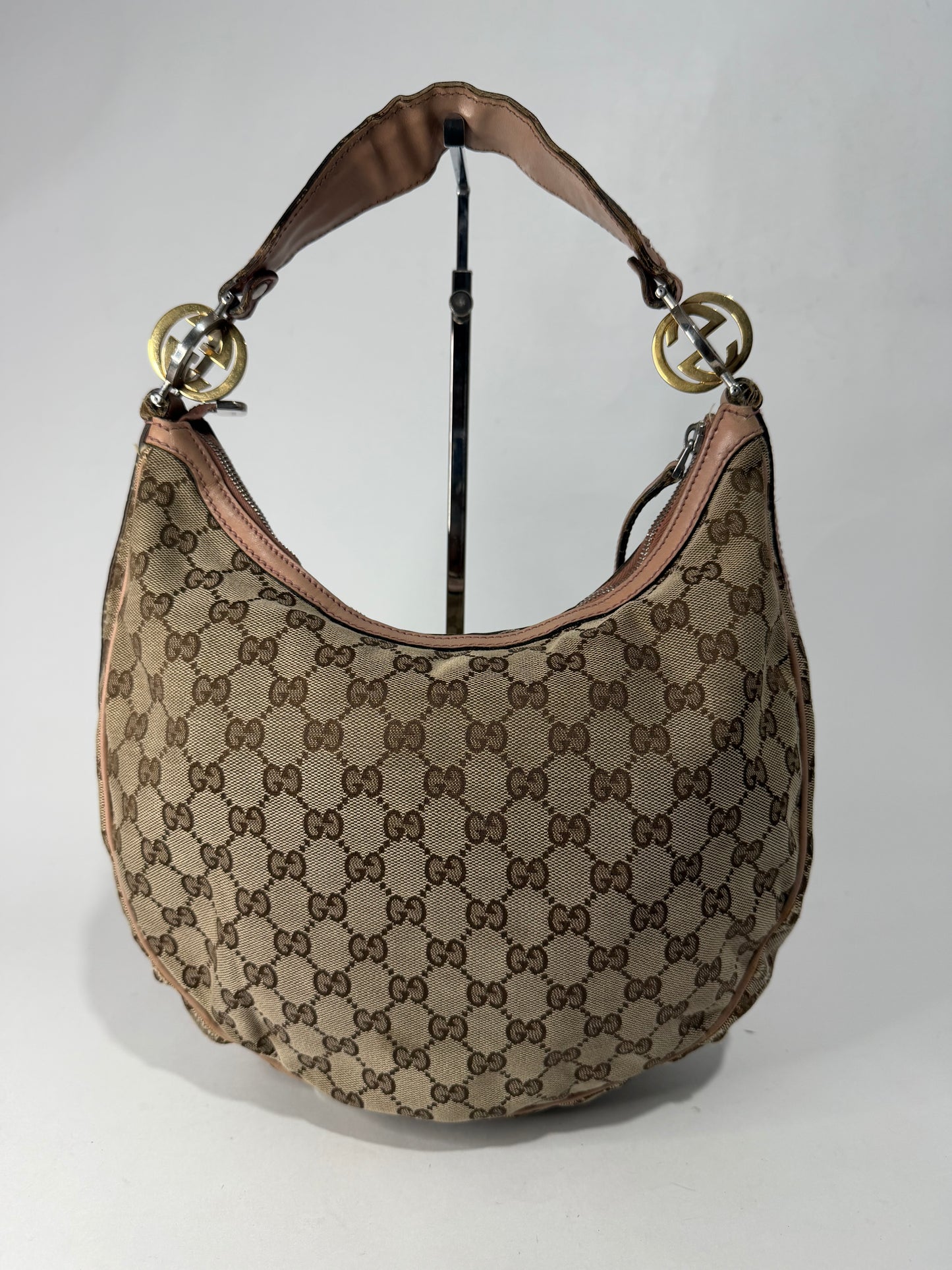 Gucci Beige/Bronze GG Canvas and Leather GG Twins Medium Hobo