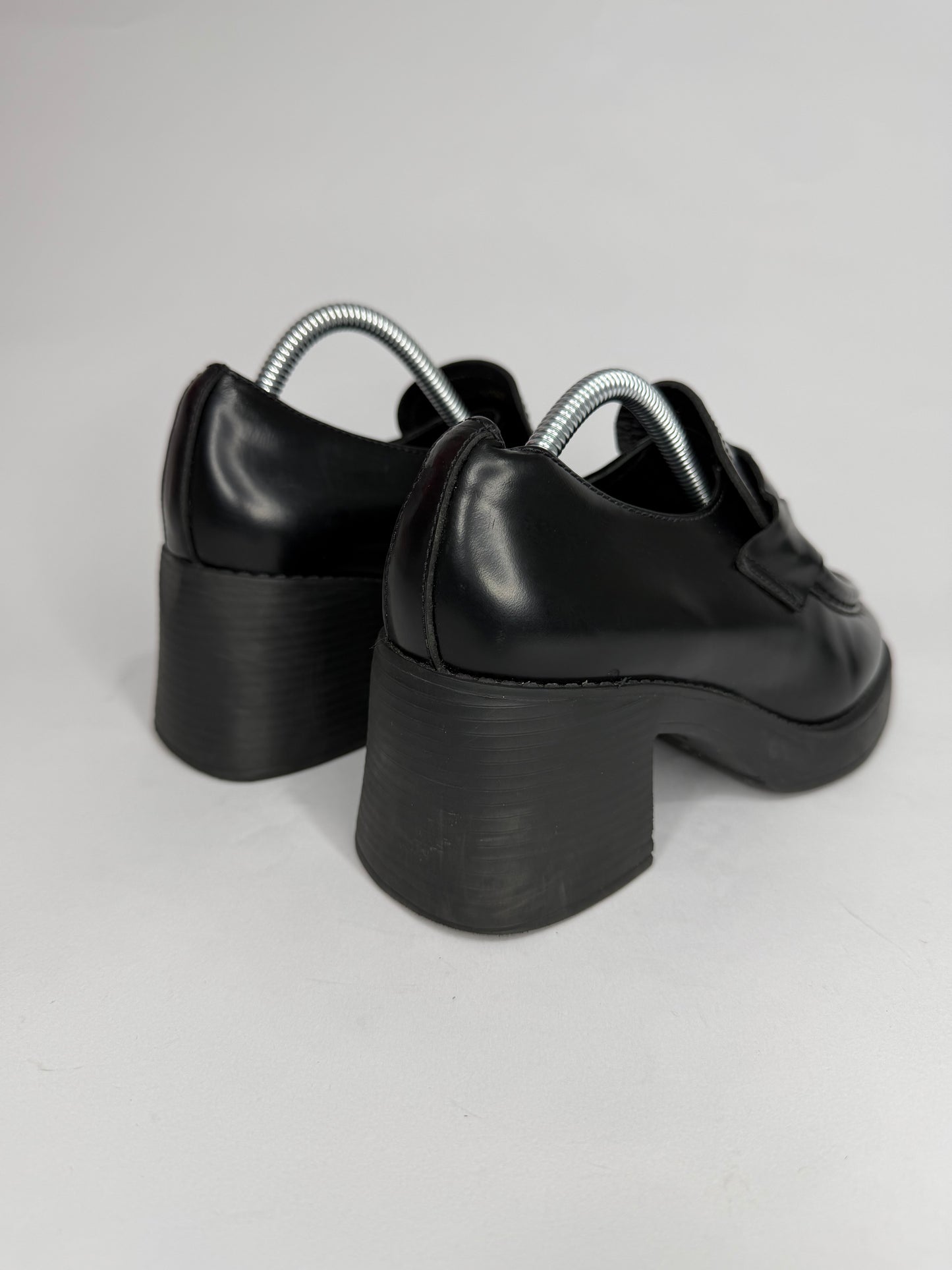 Miu Miu Black Leather Gold Penny Heel Loafers Size 36 EU/ 6 US / 3 UK