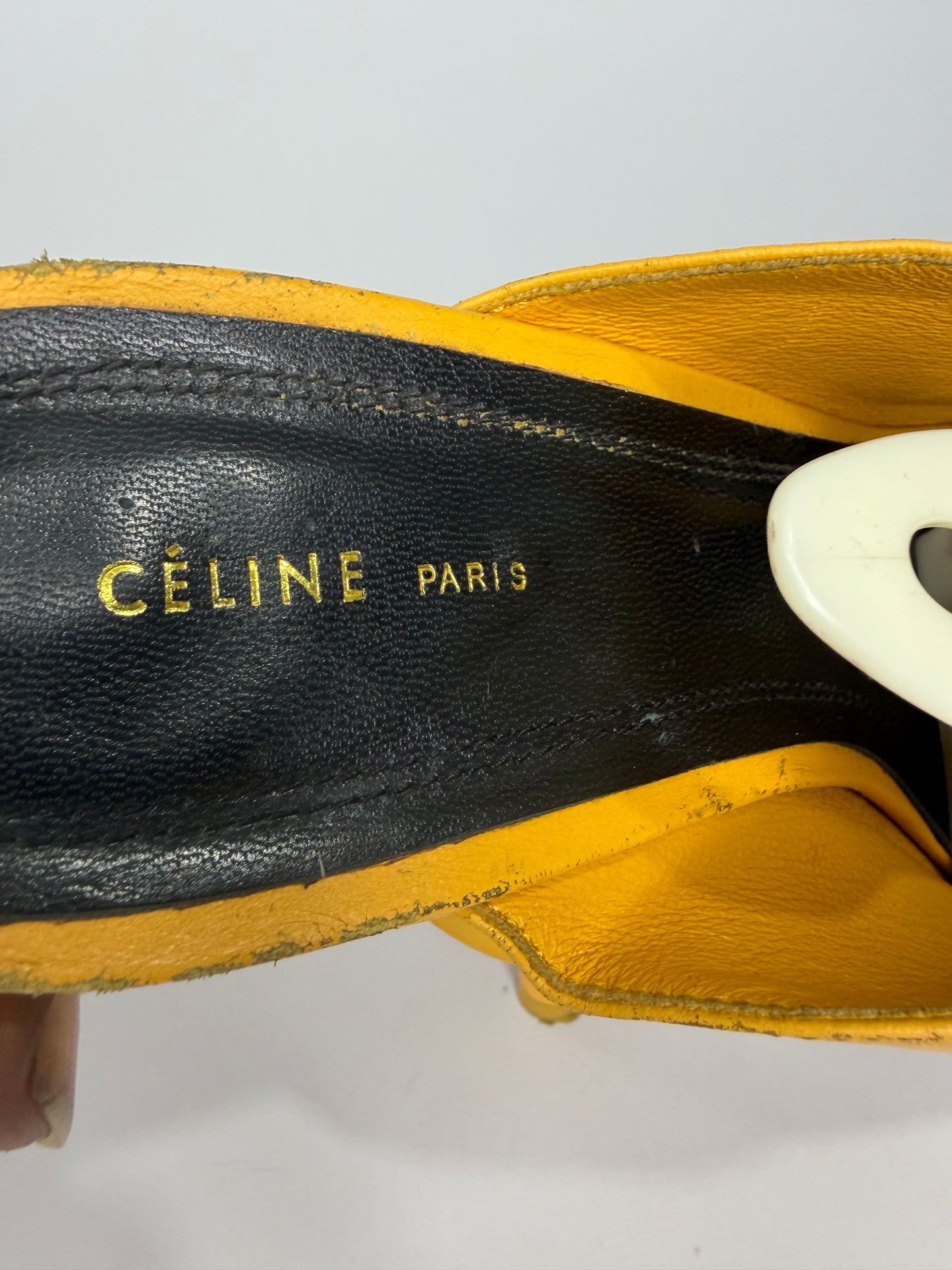 celine phoebe philo Yellow Leather Pointed-Toe Mule Heels Size 39 EU/ 9 US/ 6 UK