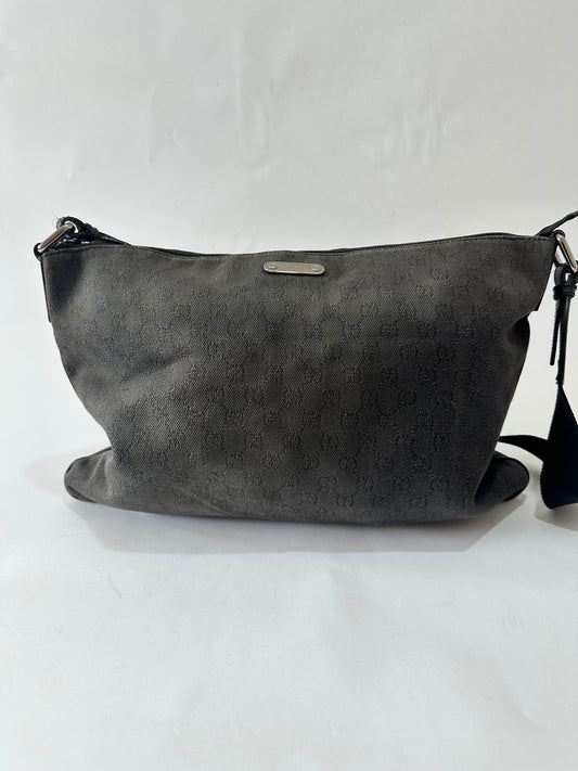 GUCCI Denim Monogram Messenger Bag Dark Brown
