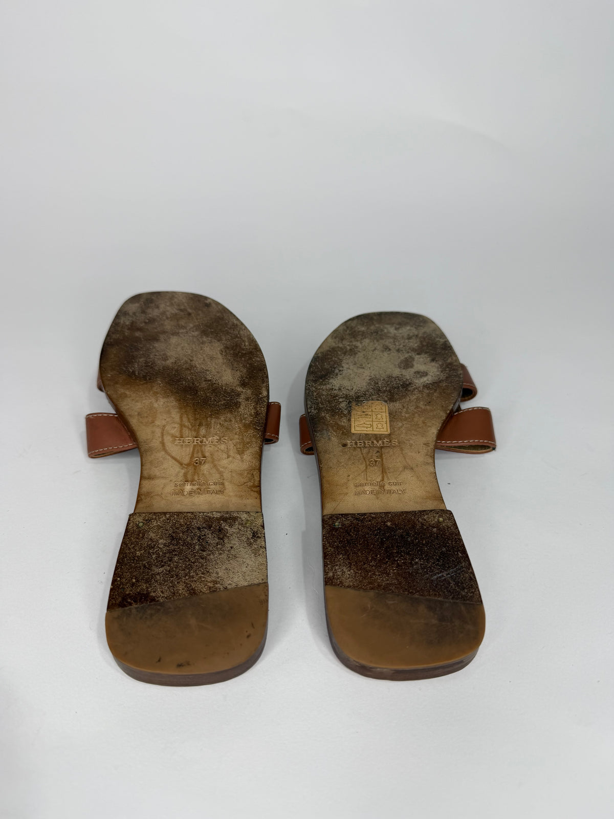HERMES Brown Box Calfskin Oran Sandals 37 EU/ 7 US / 4 UK