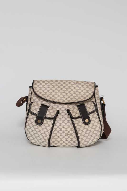 CELINE Macadam Canvas Shoulder Bag PVC White