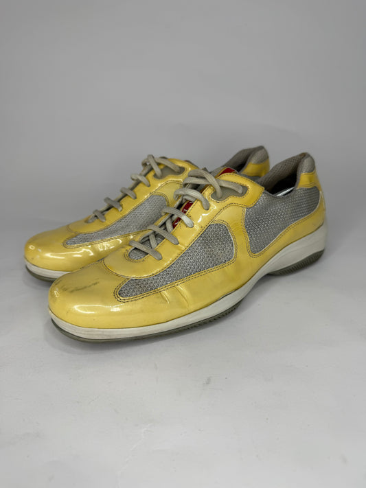 VINTAGE PRADA AMERICA CUP TRAINERS IN CREAM & SILVER Size 7 US