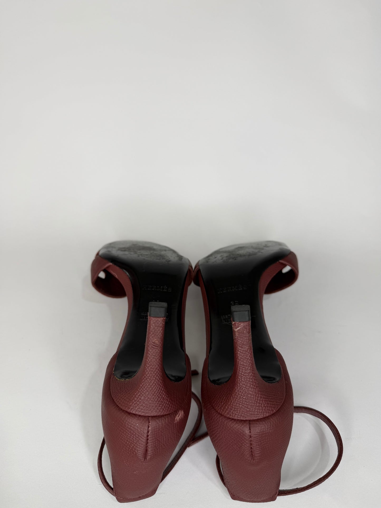 Hermes Burgundy Leather Night Ankle-Strap Sandals Size 39 EU/ 9 US/ 6 UK