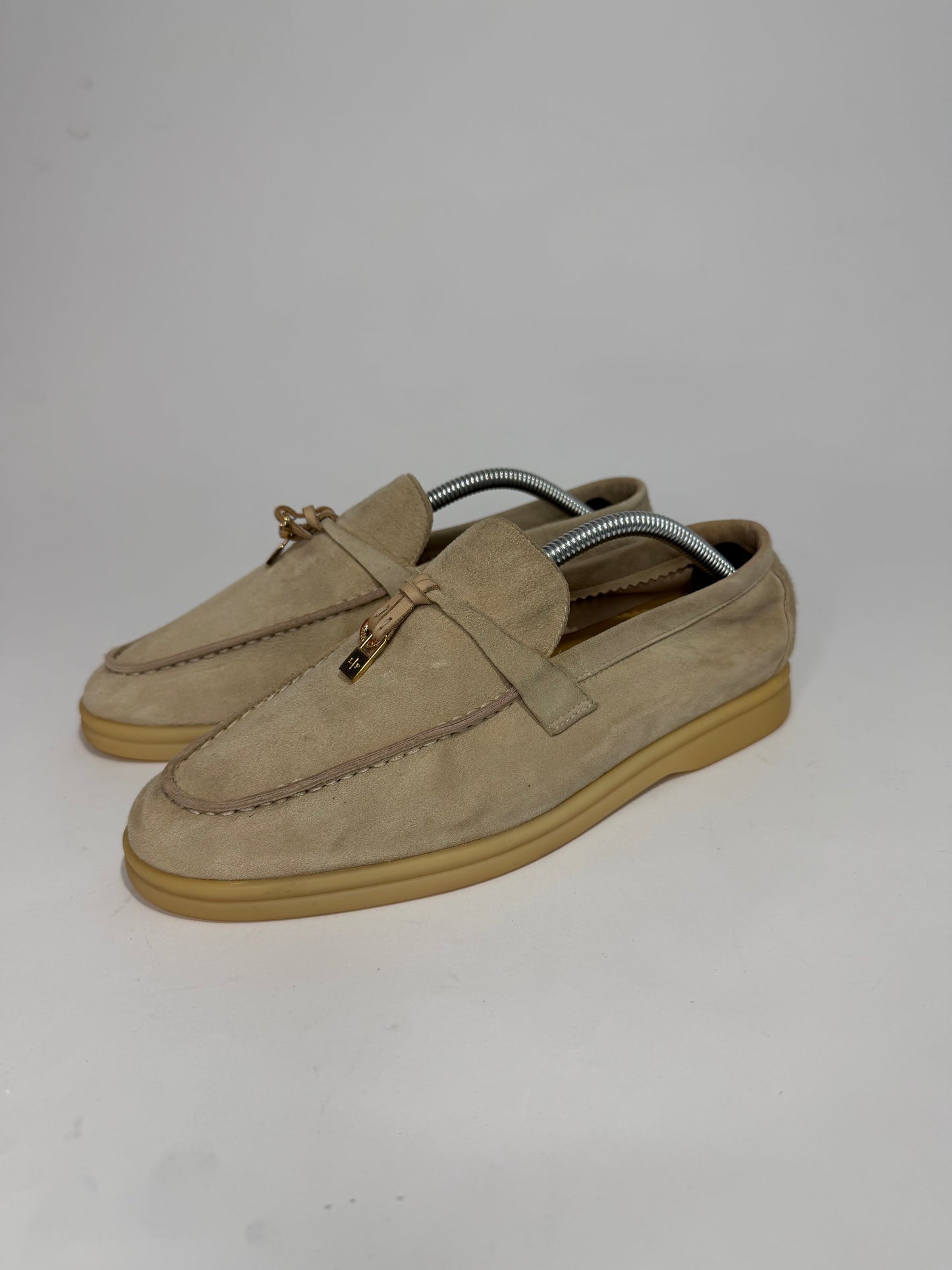 Loro Piana Beige Suede Summer Charms Walk Loafers Size 38